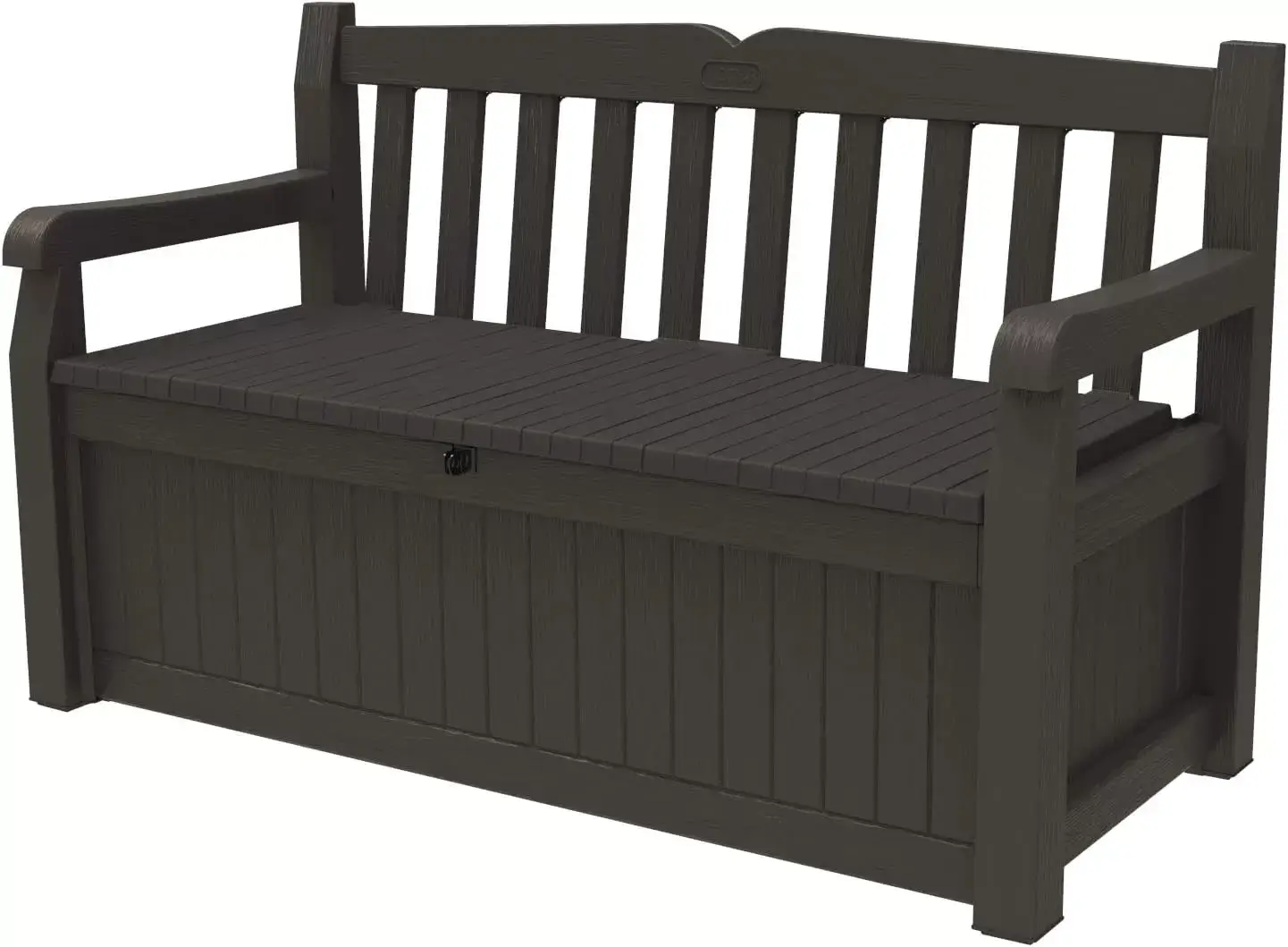 Keter Solana 70 Gallon Storage Bench Deck Box for Patio Furniture, Front Porch Decor and Outdoor Seating – Perfect to Store Garden Tools and Pool Toys,Brown/Brown