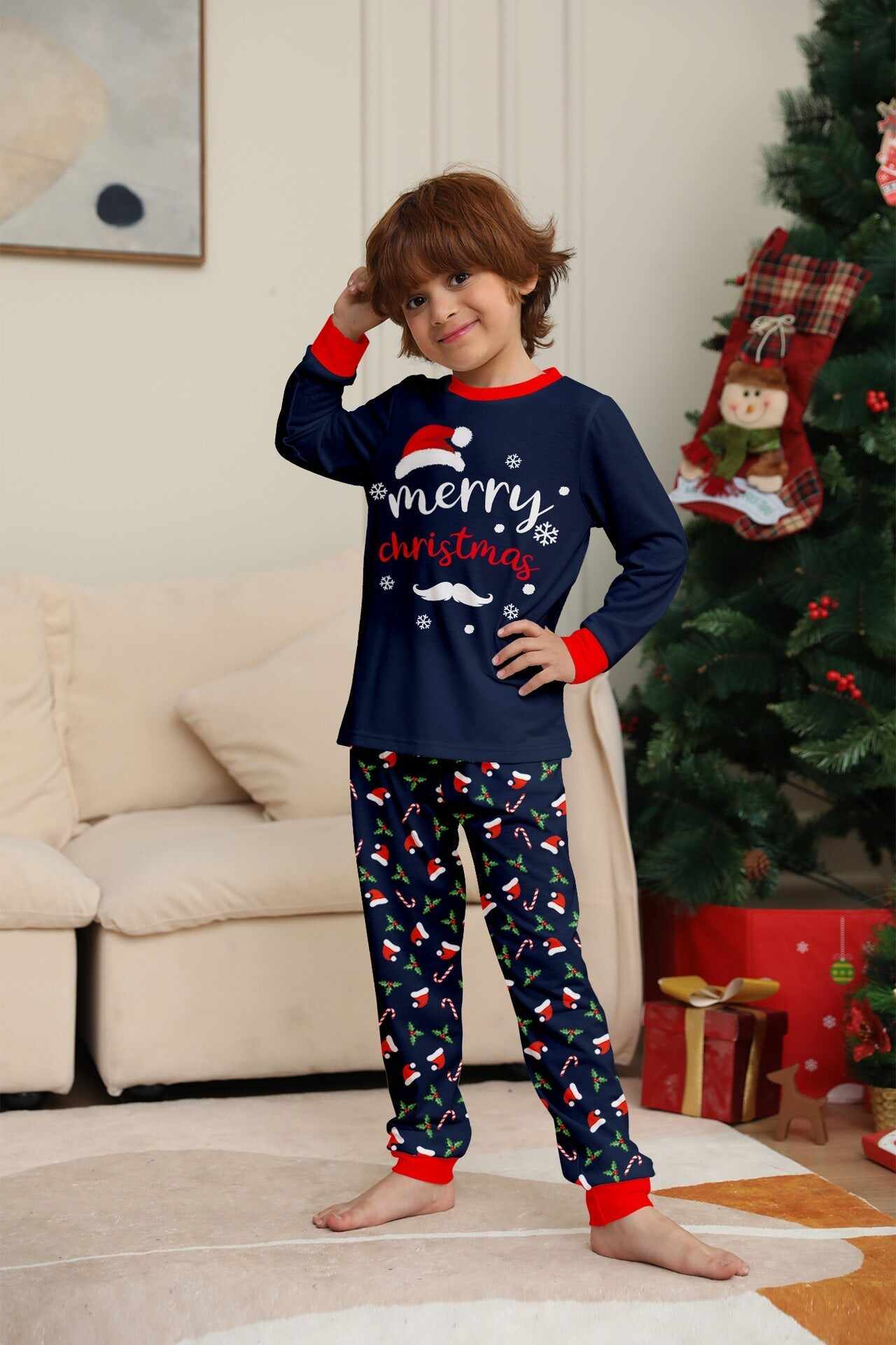 Family Parent-Child Santa Hat White Beard Pajamas Set