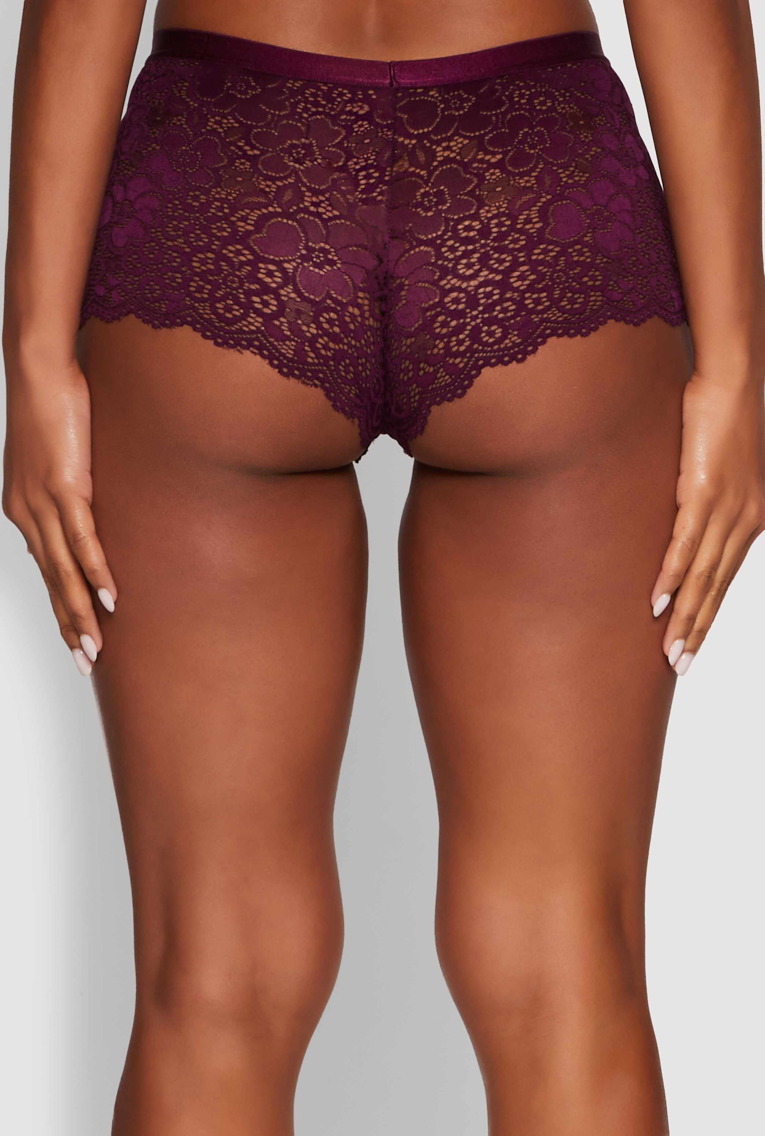 Floral Lace Boyshort Panty with Scalloped Hem