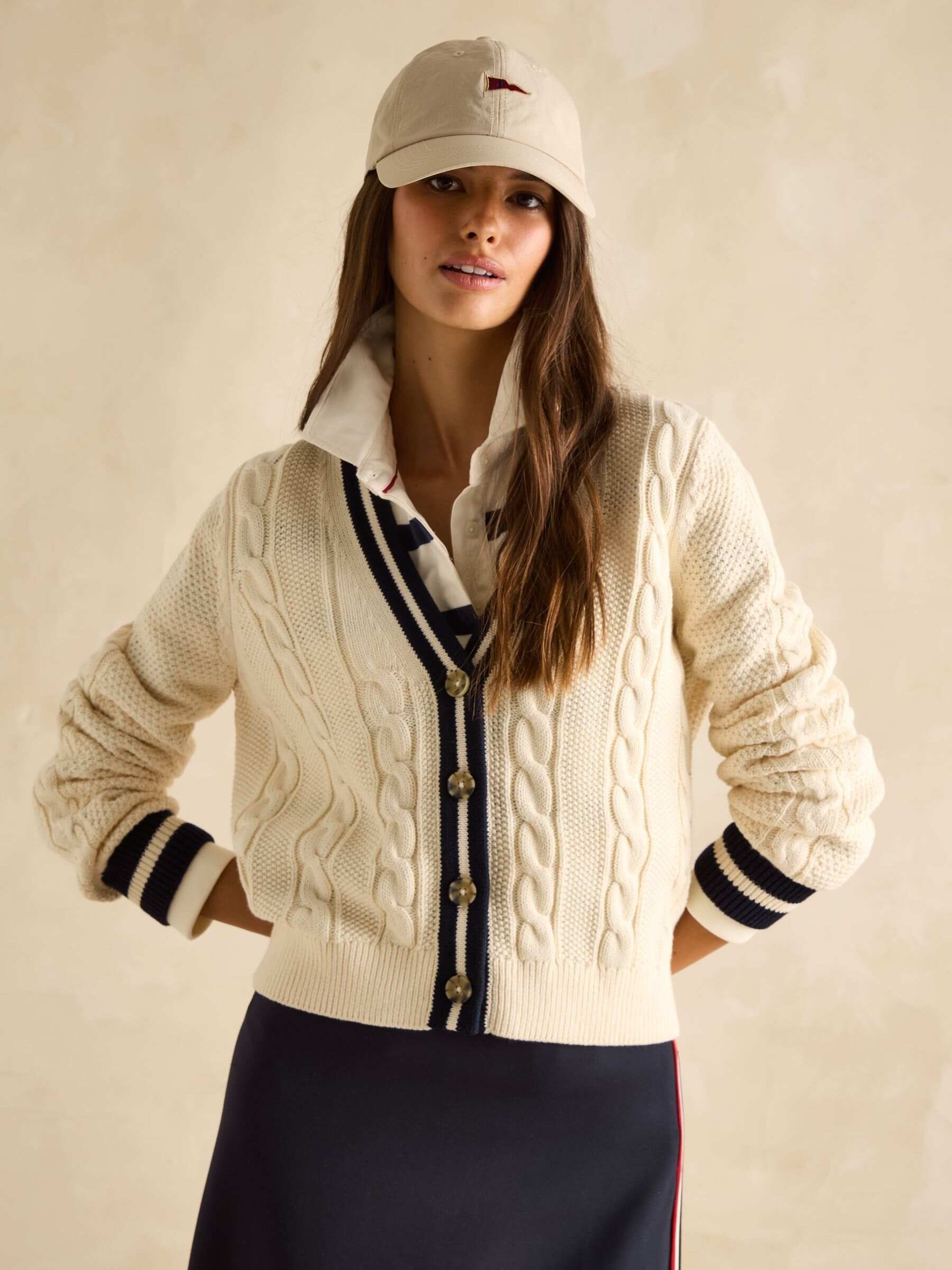 Centre Court Cream Cotton Cable Knit Cardigan