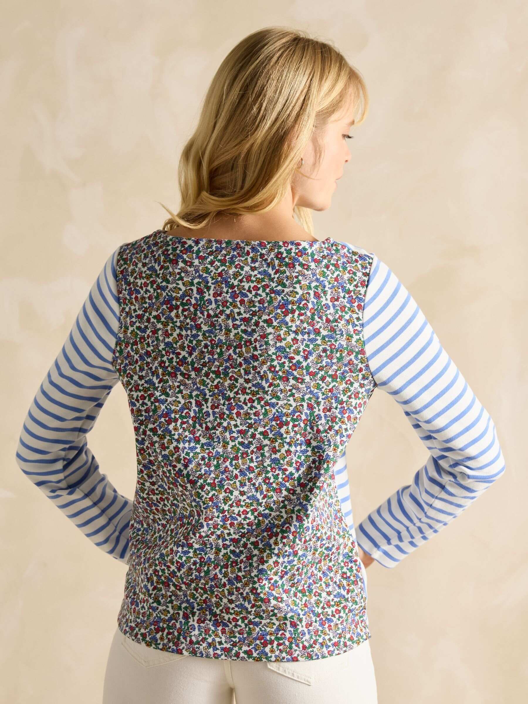 Harbour Ditsy Blue & White Boat Neck Printed Top
