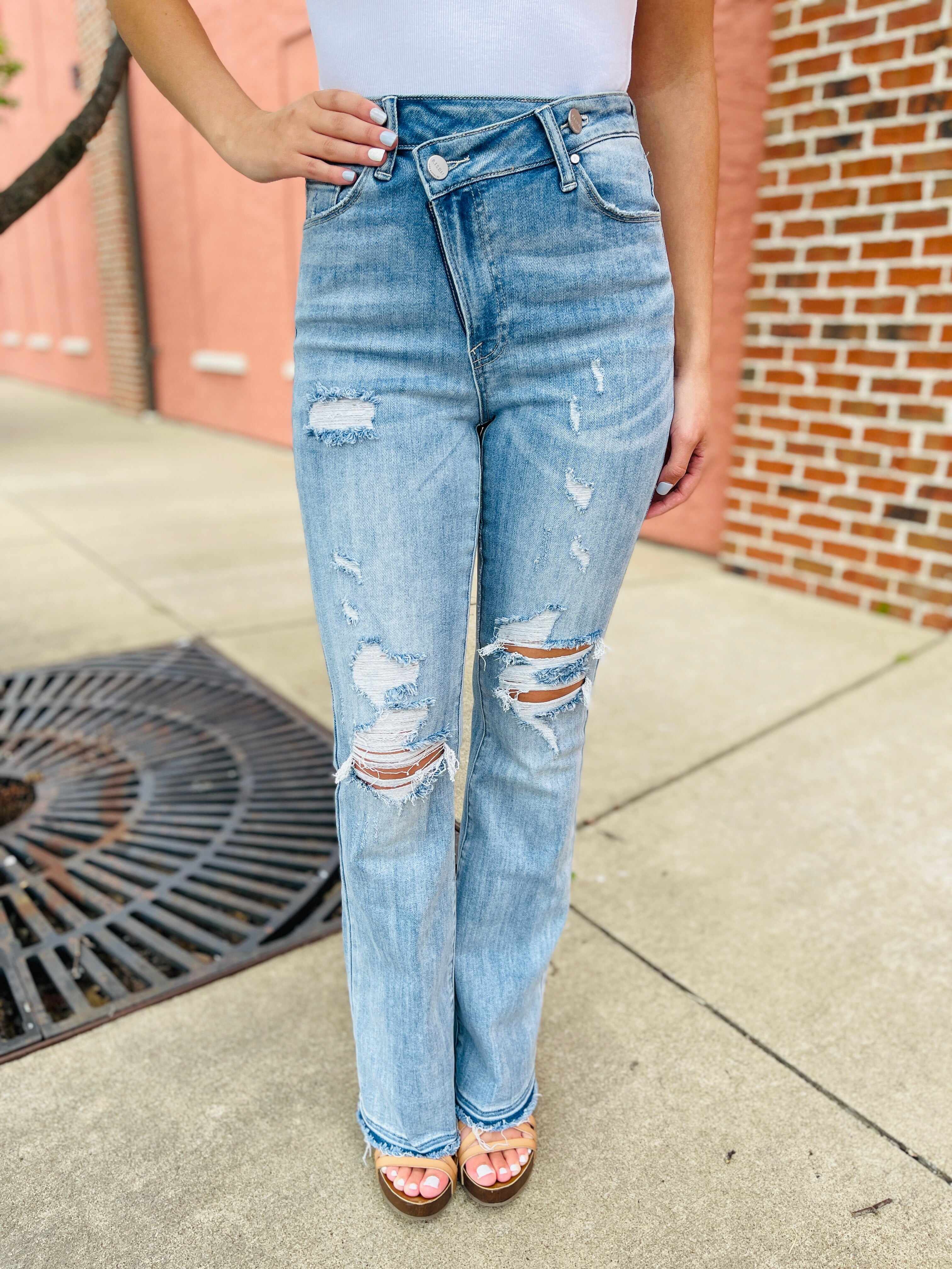 Risen Plus/Reg Make Them Stare Crossover Flare Jeans