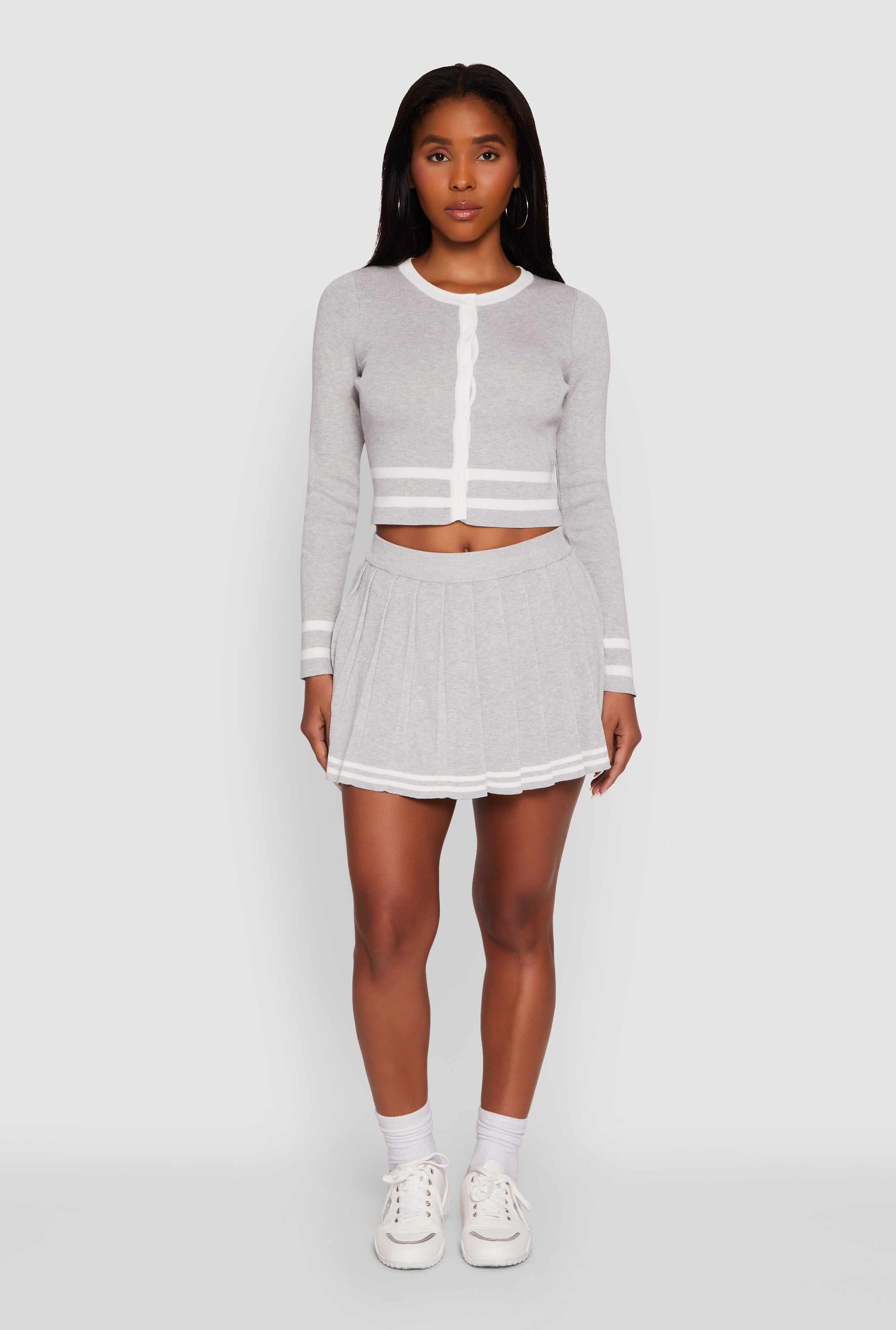 Varsity Stripe Pull On Pleated Skort