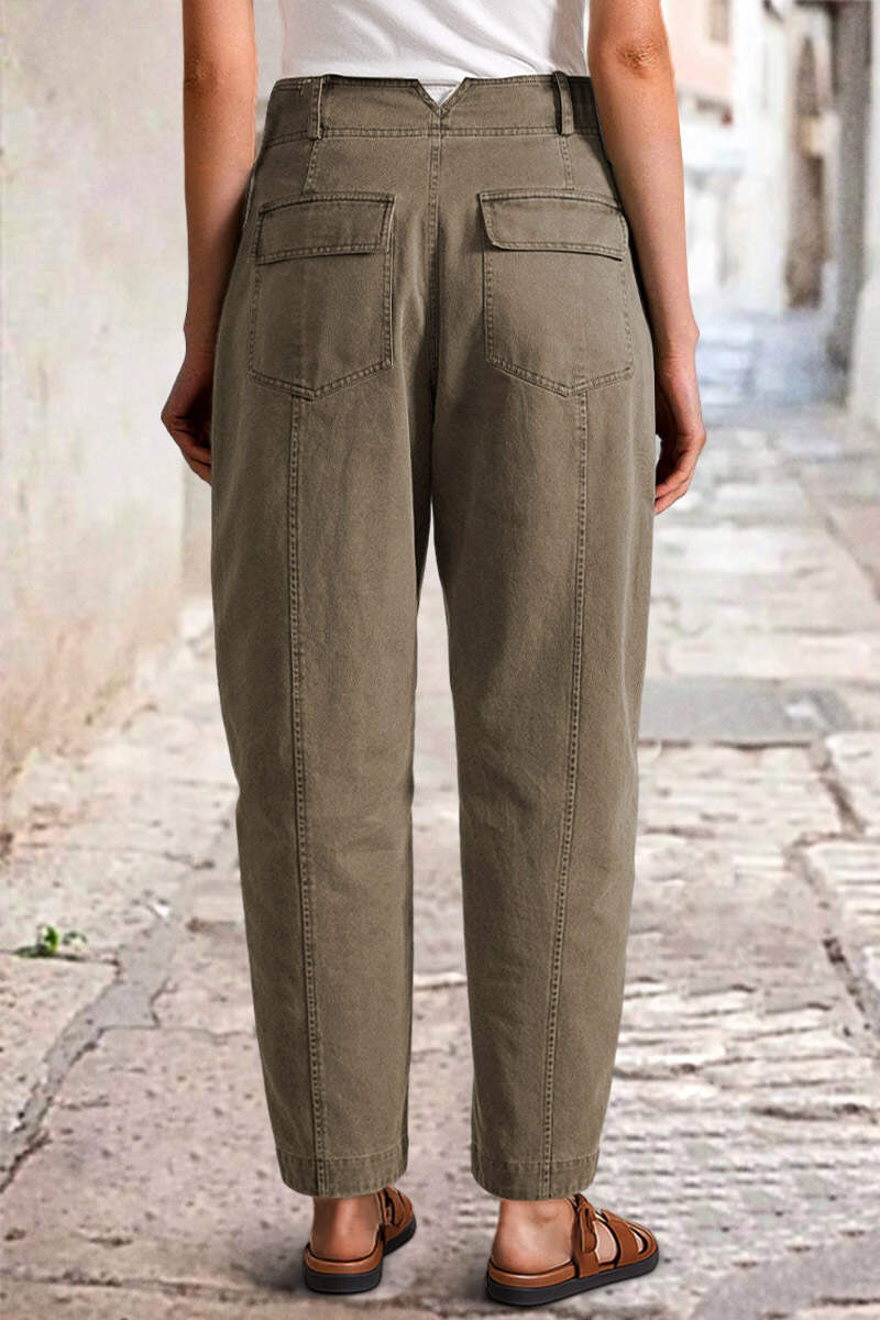 🔥 Last Day For Clearance！ !10 packs only $32!Solid Stitch Detail Mid Waist Barrel Leg Pants Without Belt