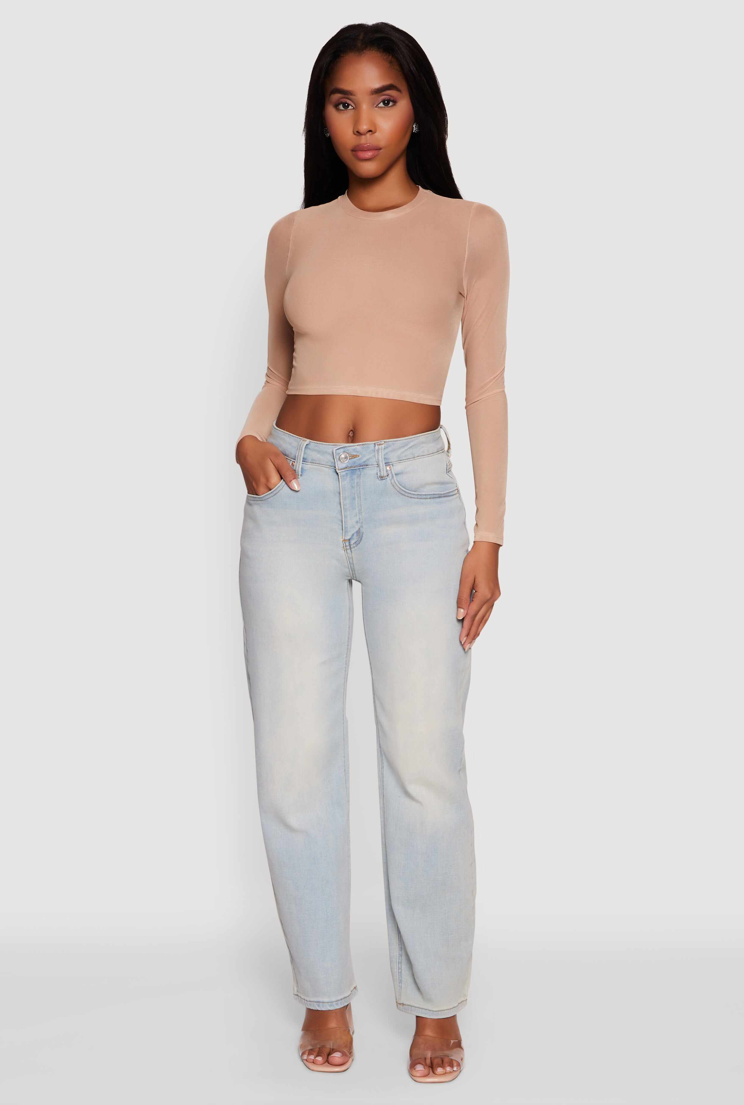 Mesh Long Sleeve Crop Top