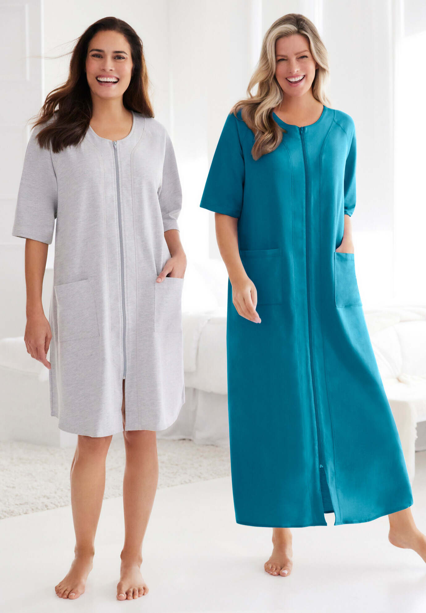 Long French Terry Zip-Front Robe