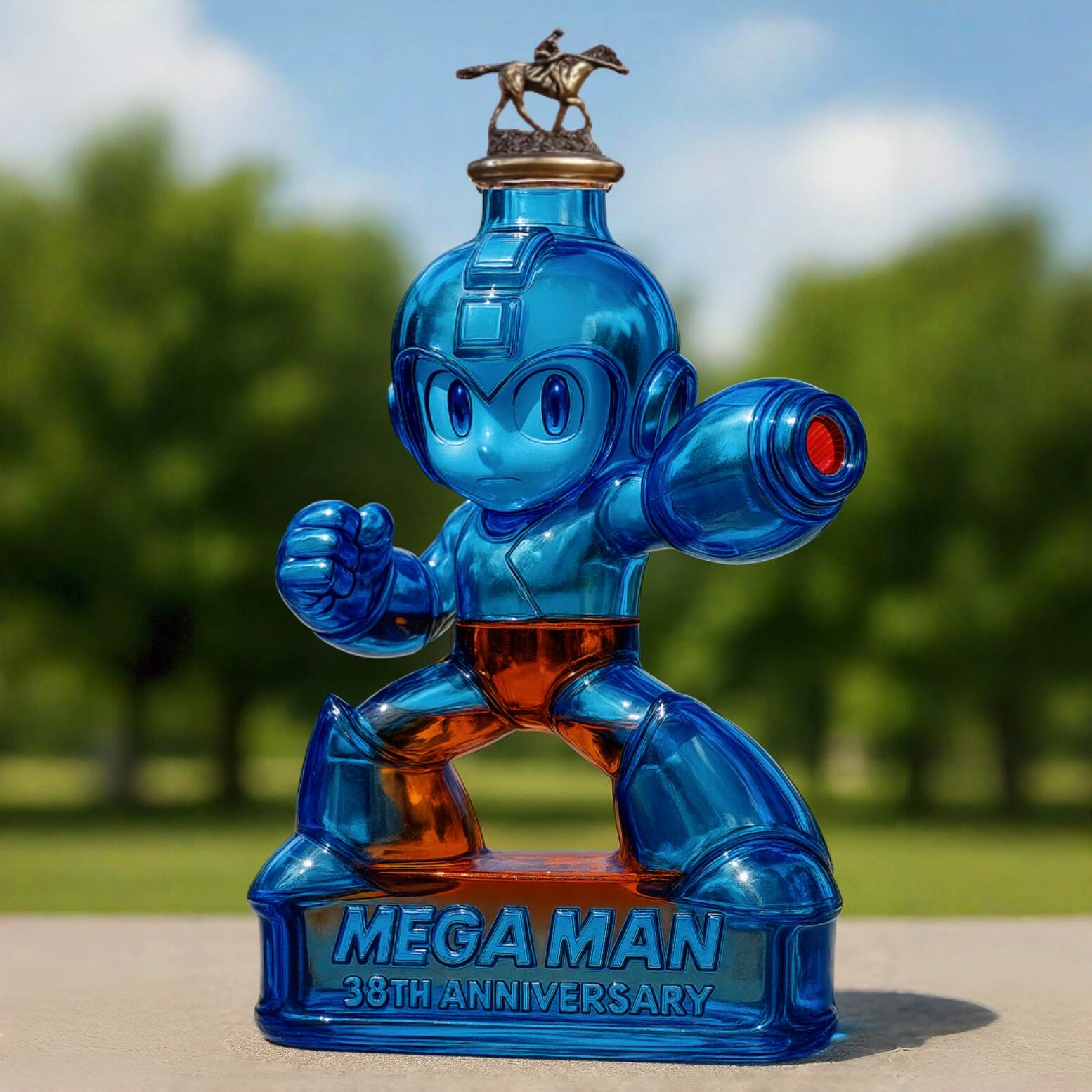 Mega Man 38th Anniversary Whiskey Bottle