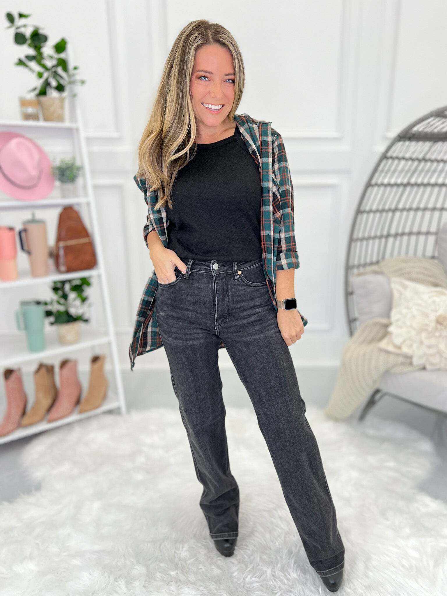 Christmas Tummy Control Washed Black Straight Jeans - Final Sale