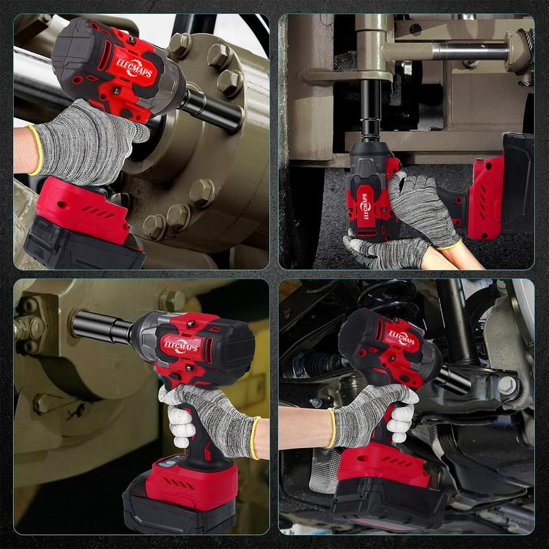 3-in-1 Cordless Brushless Impact Wrench – 450N High Torque Power Tool Perfect for Car Repair, Home DIY & Construction | Red & Black Design