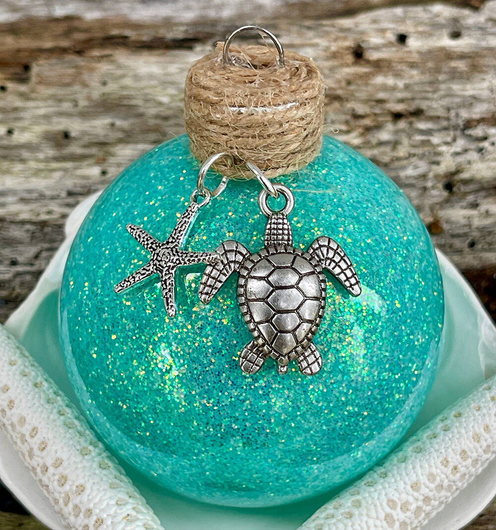 Beach Glittered Glass Ornament