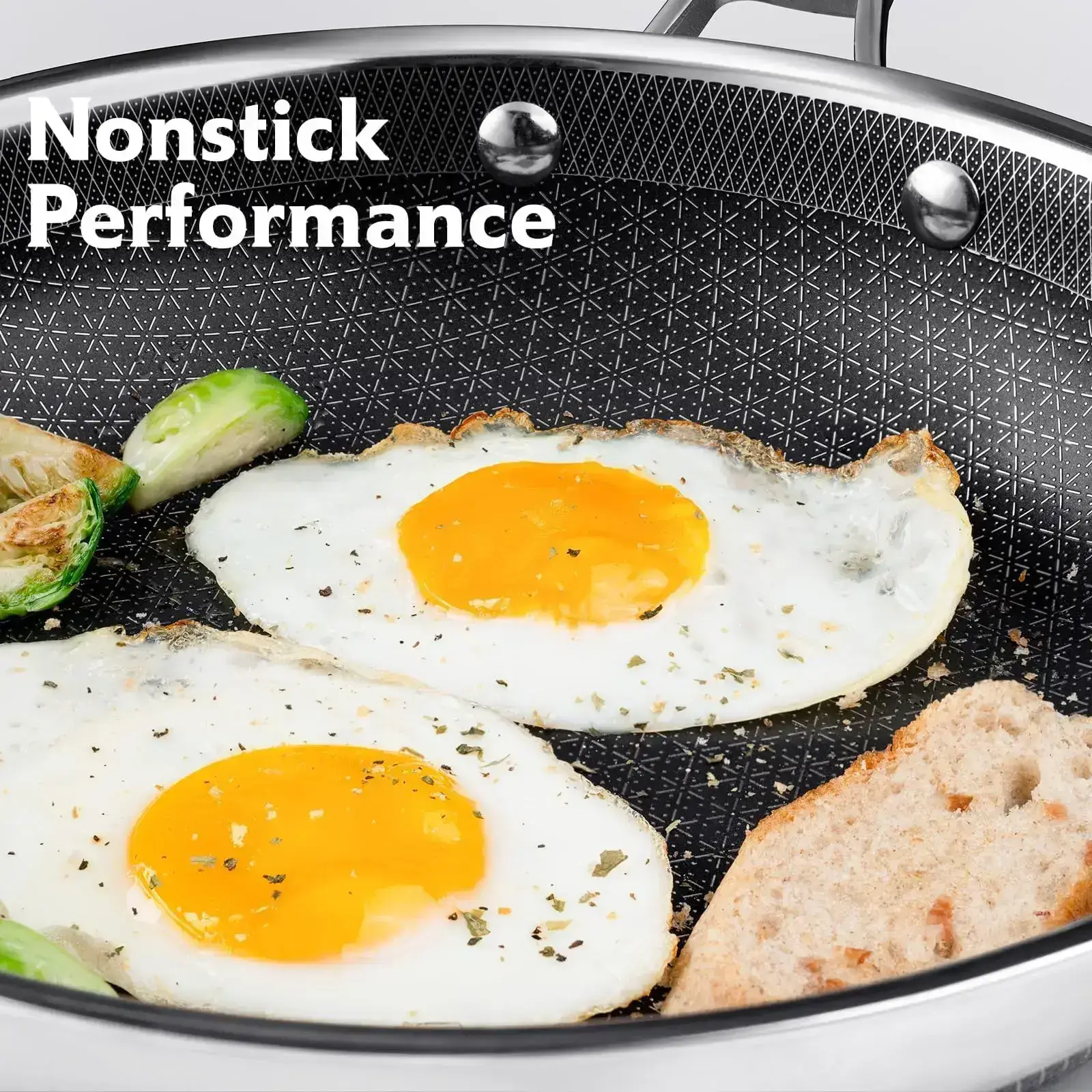 10-Pcs / 14-Pcs Hybrid Cookware Set – Nonstick Stainless Steel Pots and Pans Set, Induction Ready Frying Pans, Saucepans, Saute Pan & Stock Pot, PFOA Free