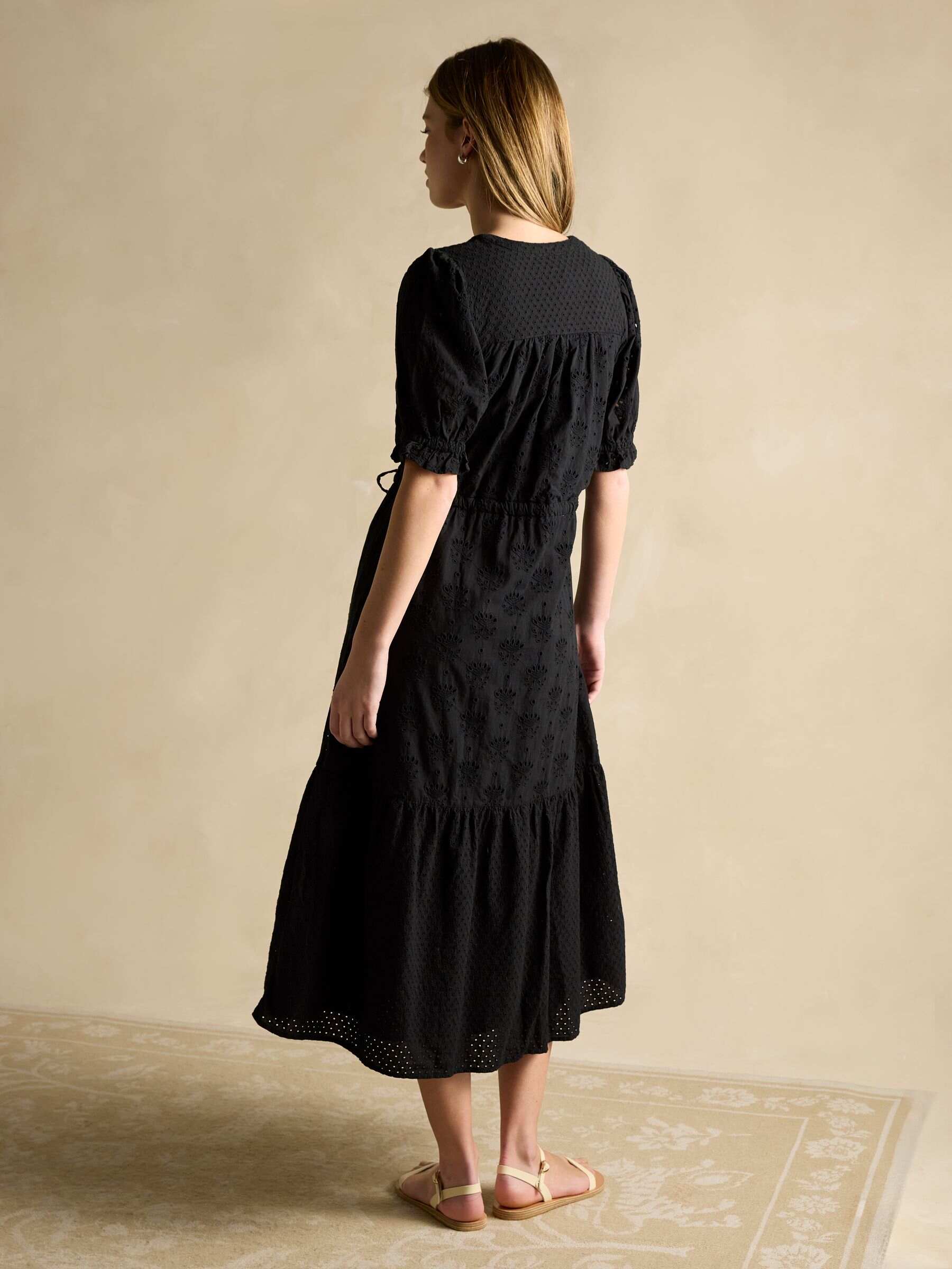 Juliana 100% Cotton Black Broderie Midi Dress