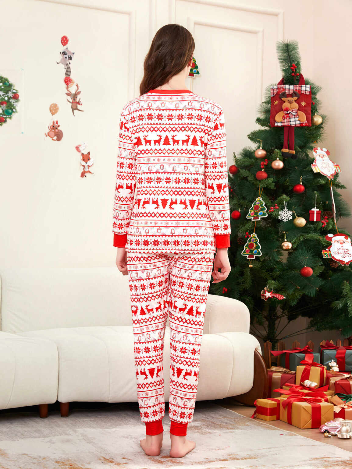 Moose Cartoon Printed Family Matching Christmas Pajamas Sets