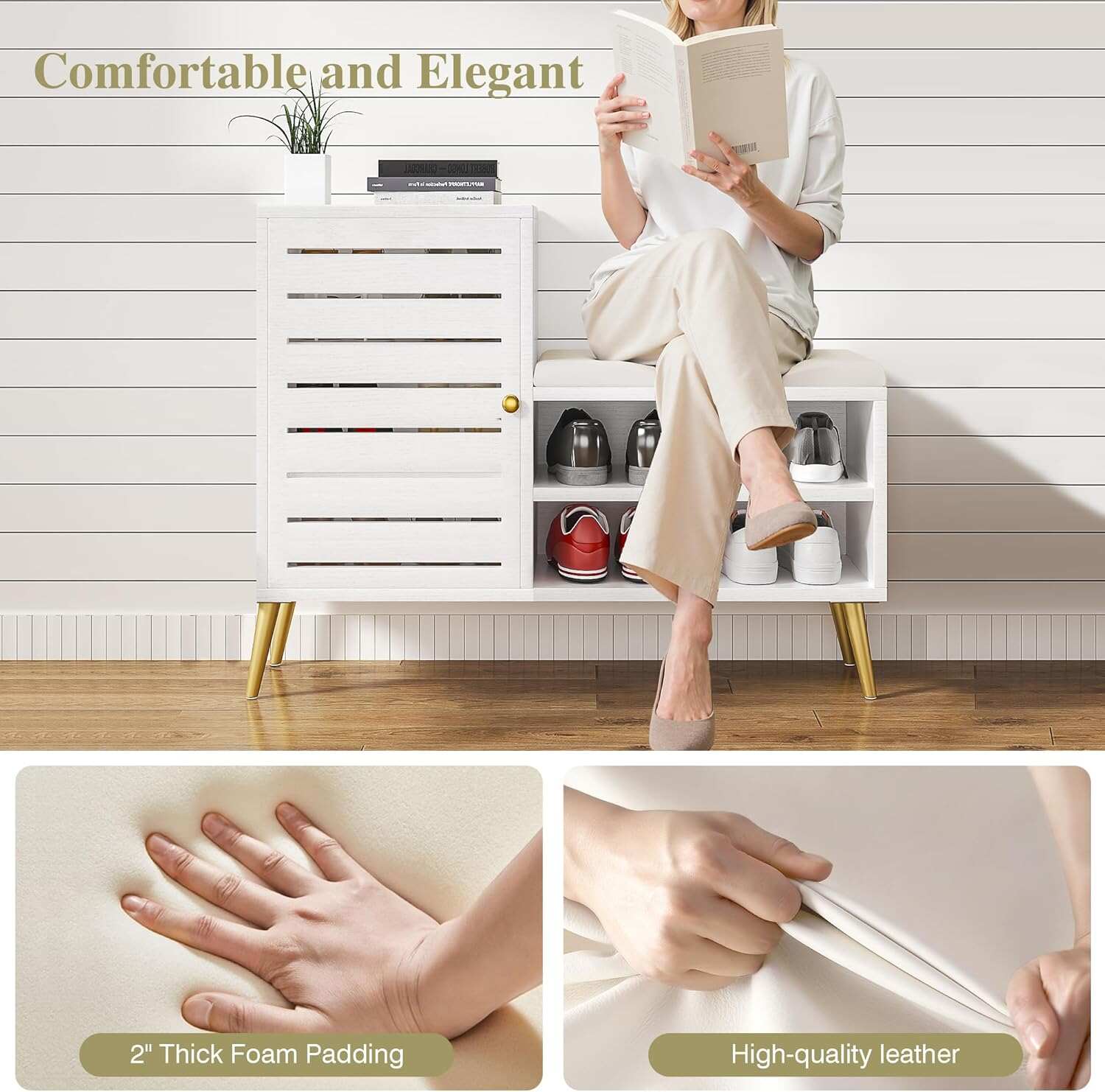 VECELO Shoe Storage Bench with Door&Shelf