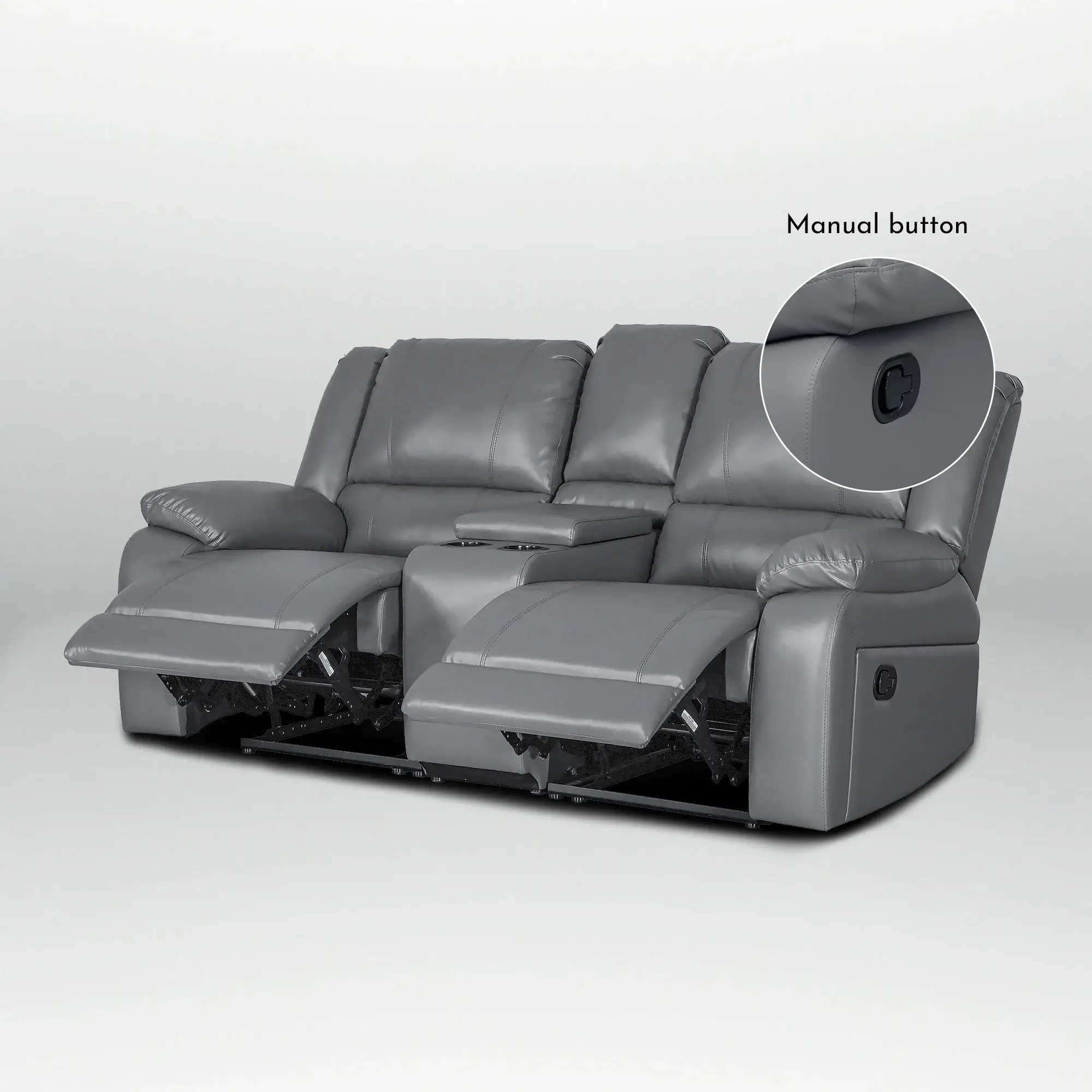 2-Piece Classic Faux Leather Manual Reclining Living Room Sofa Set with Console and Cup Holders