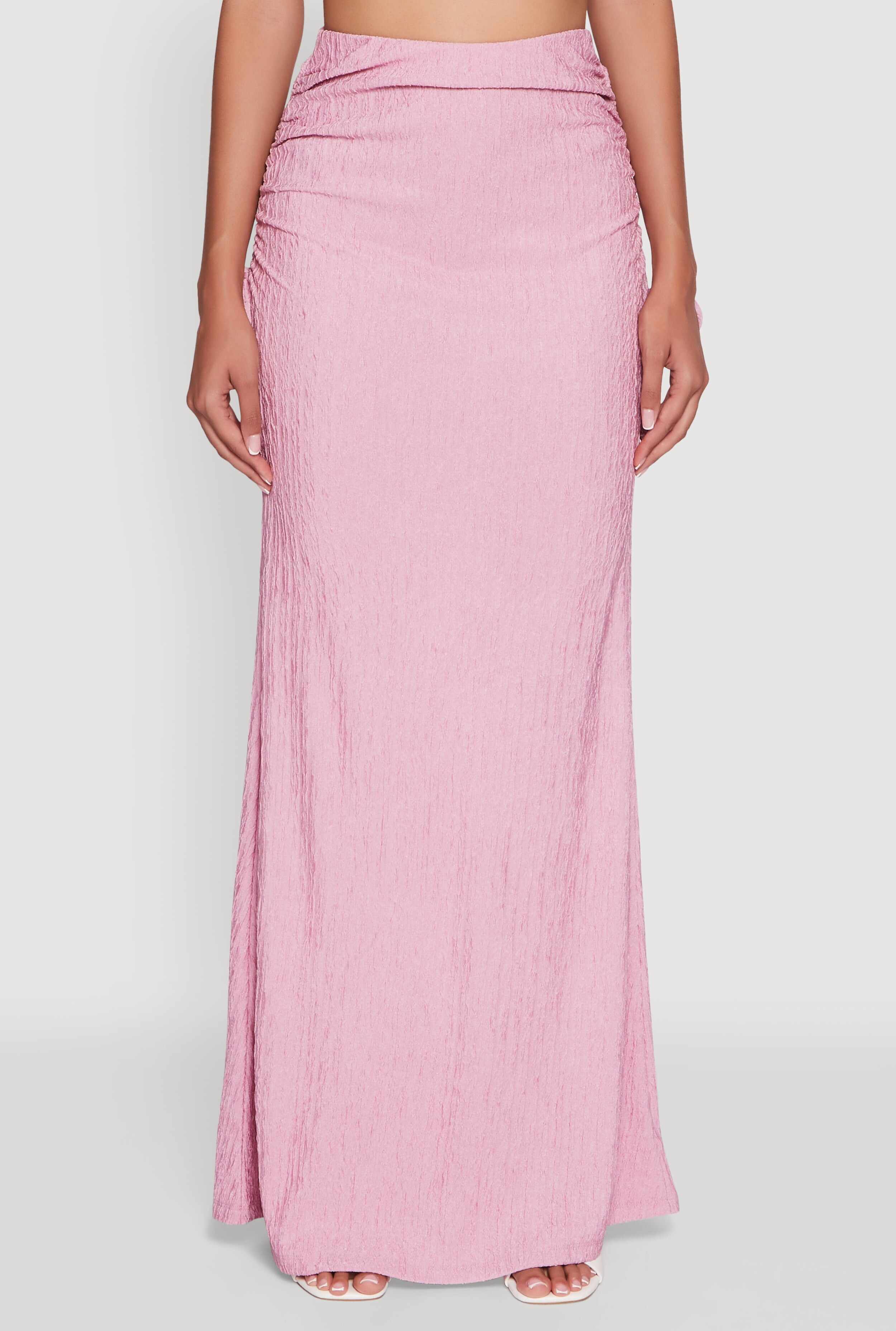 Trendy Solid Textured Knit High Waisted Maxi Skirt