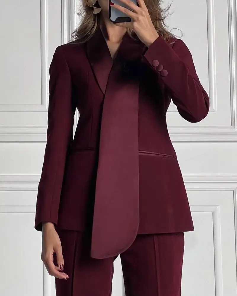 Lapel elegant long-sleeved solid color two-piece suit