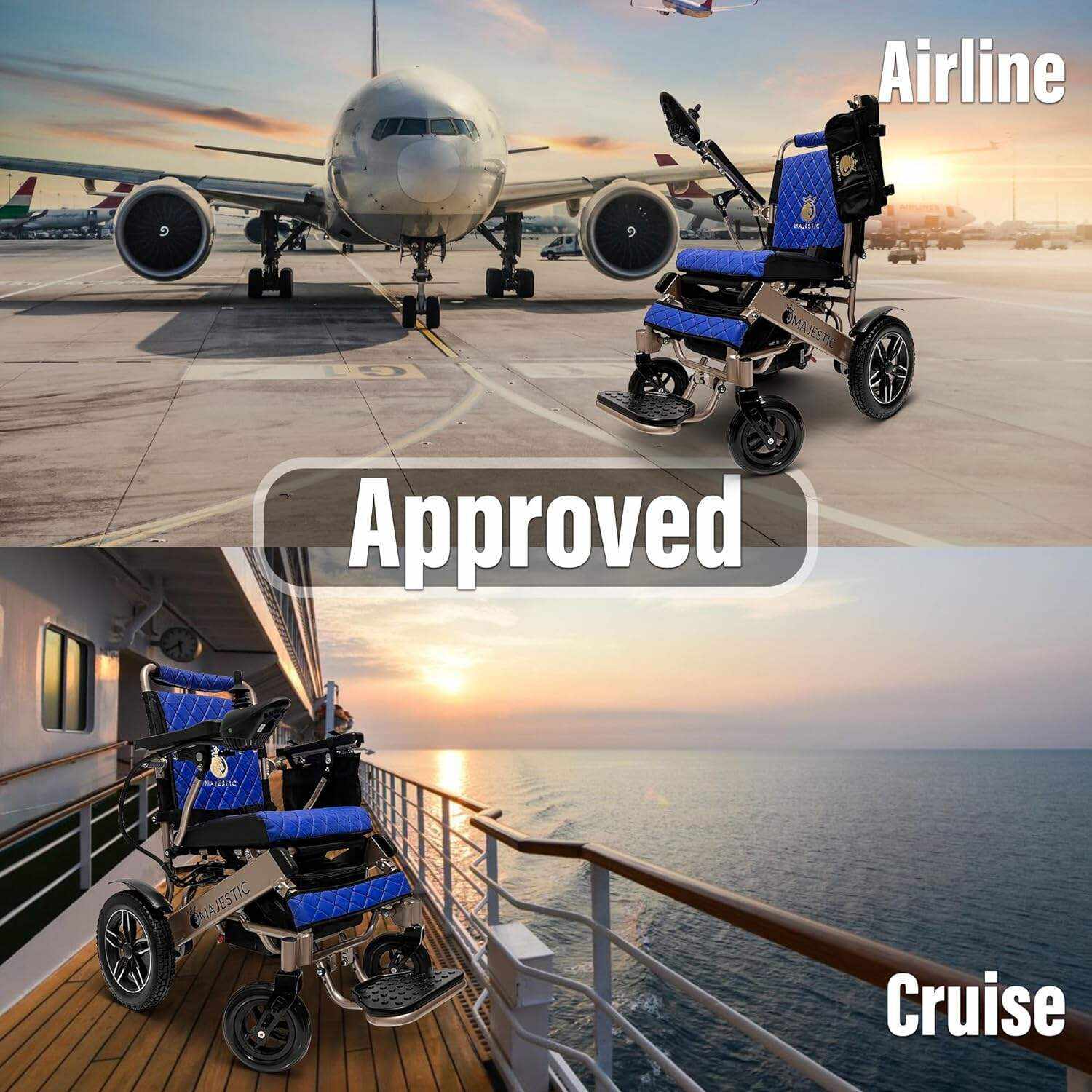 MALISA Electric Wheelchair for Adults, Portable All Terrain Lightweight Wheelchairs, Foldable Motorized Power Wheel Chair, Leather Seat (17.5