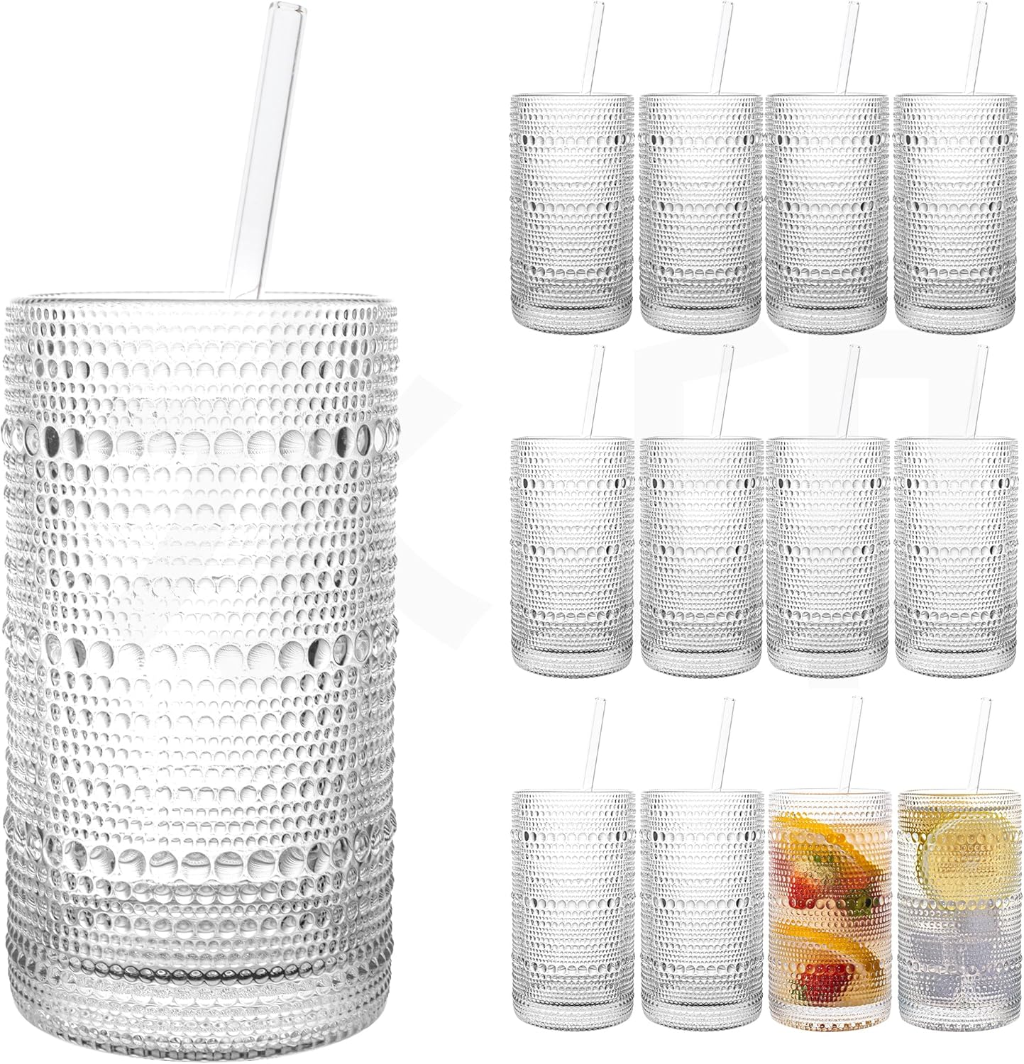 Dingerjar Upgraded Large Capacity 16 oz / 480 ml Nail Cup Set of 12 - Heavy-duty Retro Glassware