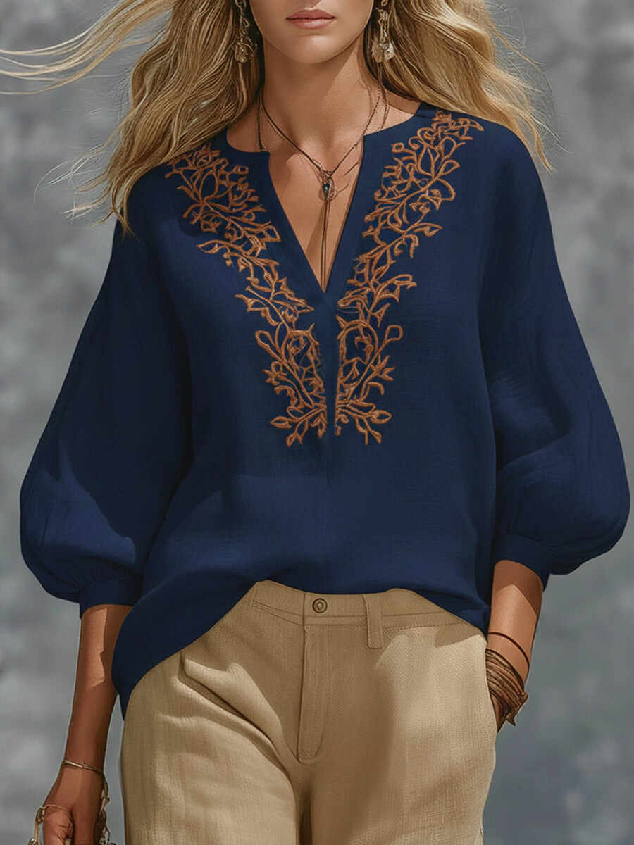 🔥Summer Arrivals🌟Loose-fitting V-neck Linen And Cotton Shirt