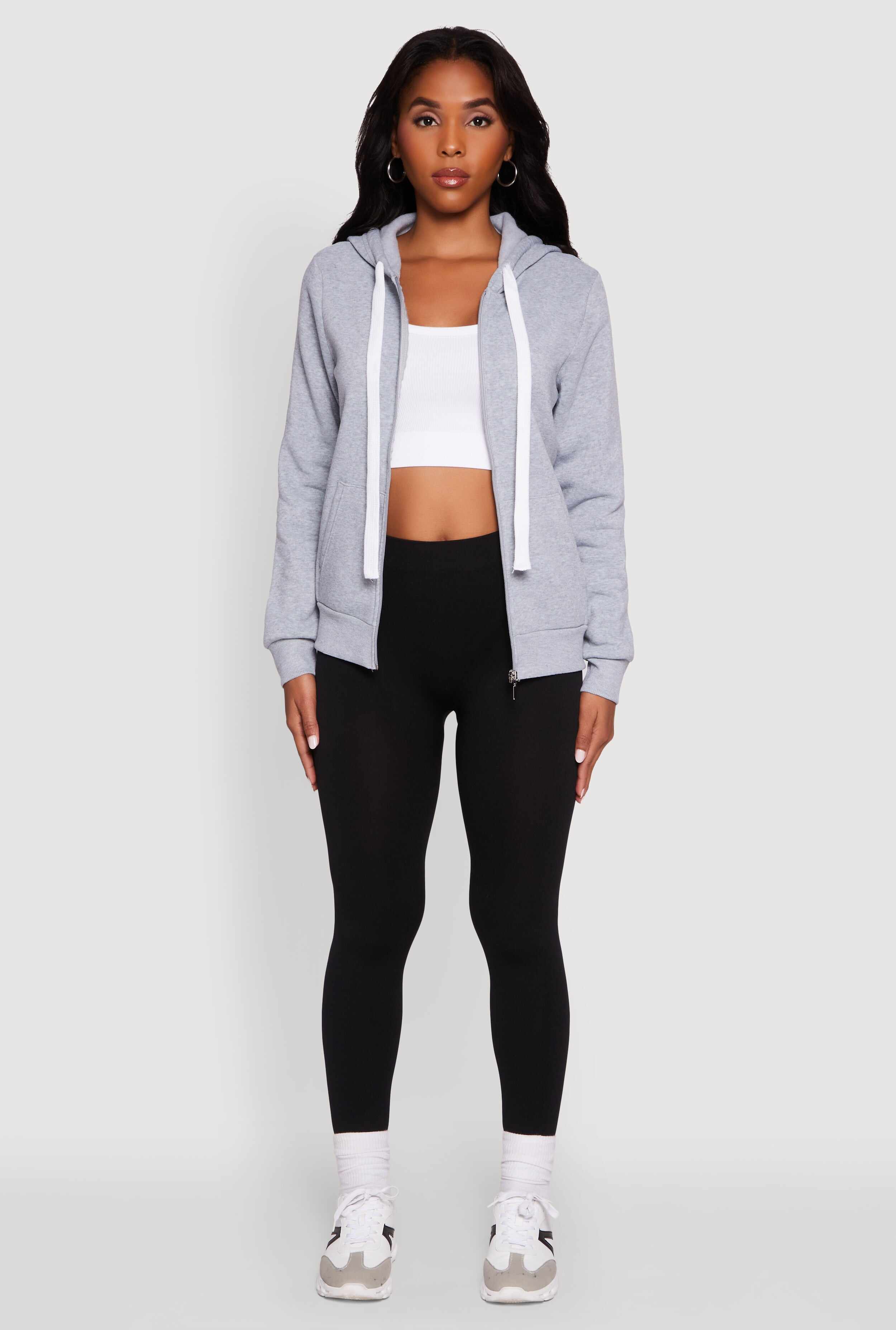 Zip Front Fleece Long Sleeve Hoodie