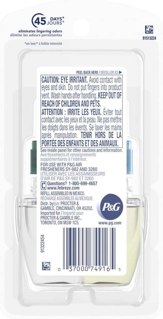 Febreze Odor-Fighting Fade Defy PLUG Air Freshener, Mountain, Ocean, Amber, (3) .87 fl. oz. Oil Refills