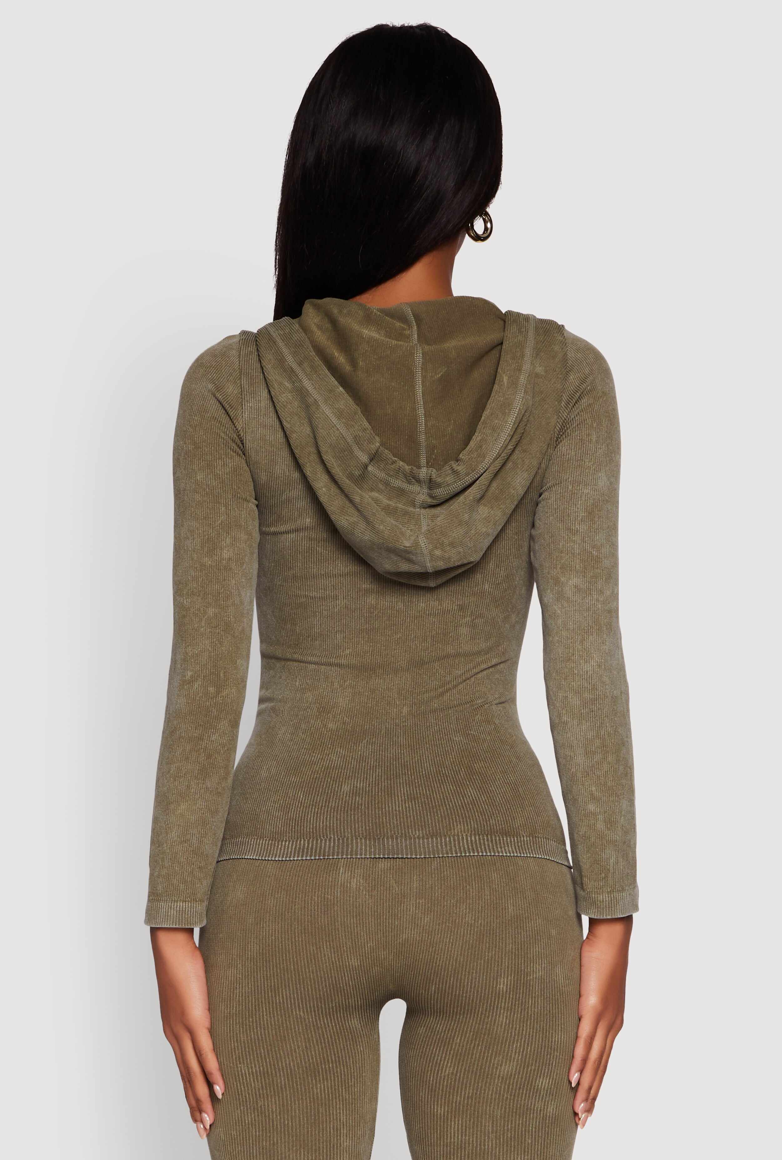Seamless Acid Wash Zip Front Hooded Sweatshirt