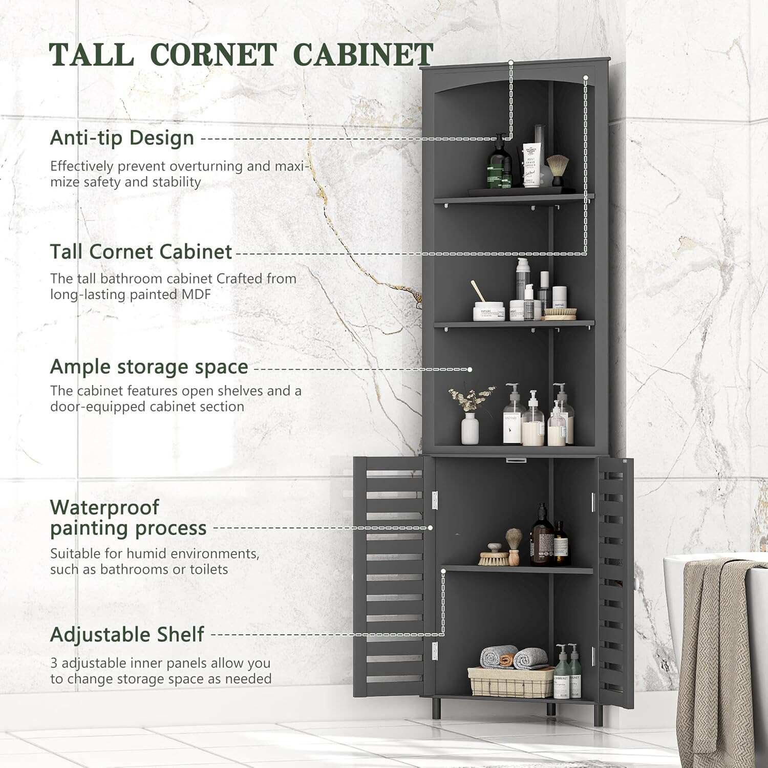 Tall Corner Cabinet, 68.8'' Storage Cabinet with Doors and Adjustable Shelves