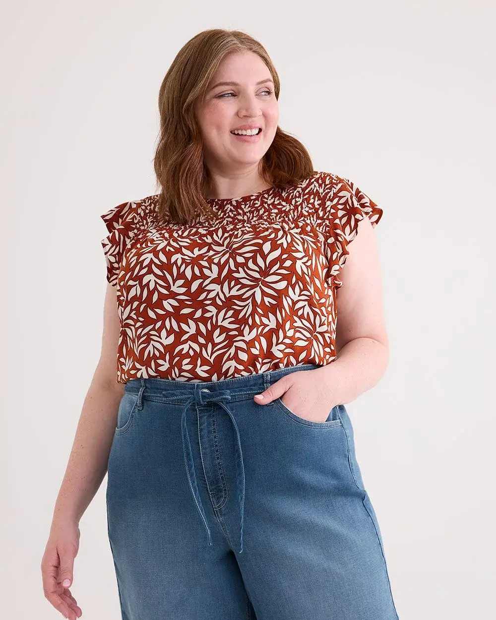 Long Swing Top with Short Ruffled Sleeves