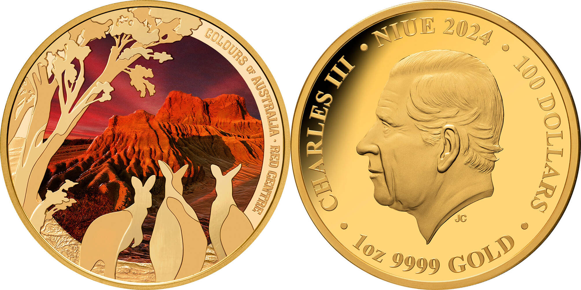 2024 Colours of Australia $100 Red Centre 1oz Gold Proof Coin