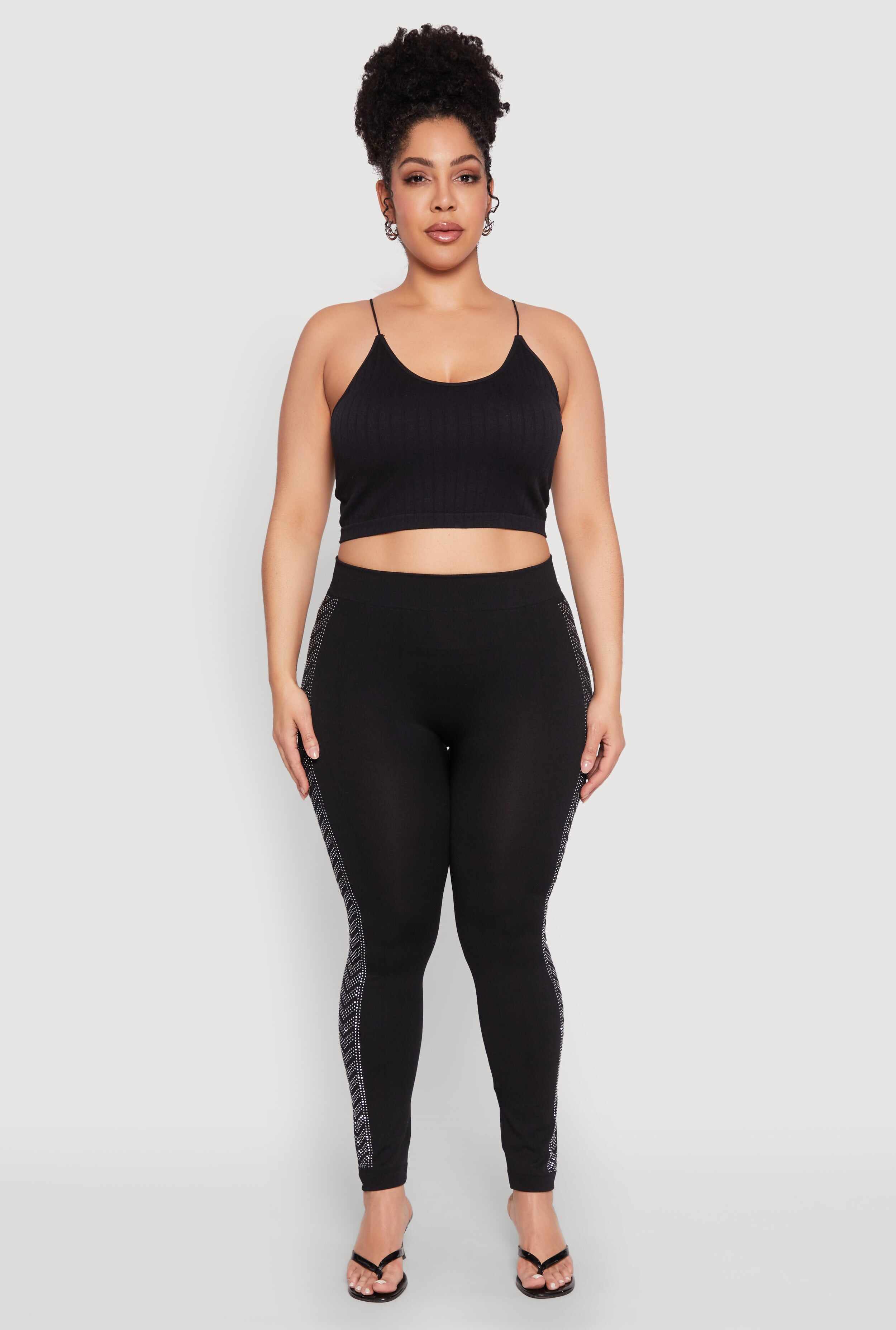 Plus Size Seamless Rhinestone Chevron Print Leggings