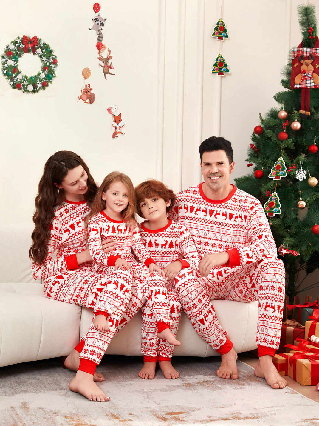 Moose Cartoon Printed Family Matching Christmas Pajamas Sets