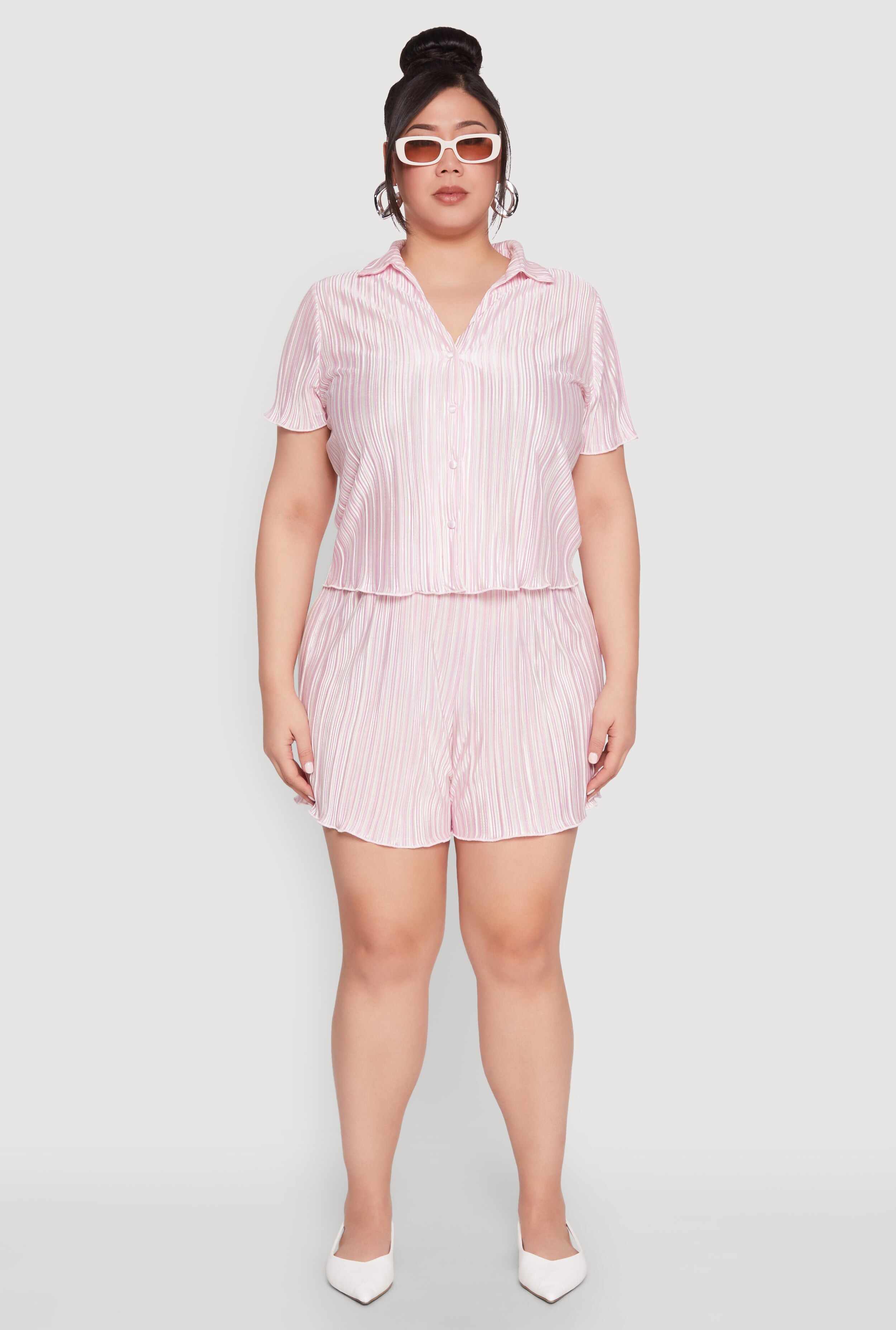 Plus Size Almost Famous Plisse Striped Shorts