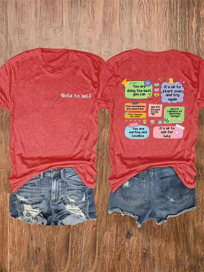 Women's Note To Self Mental Health Print Casual T-Shirt