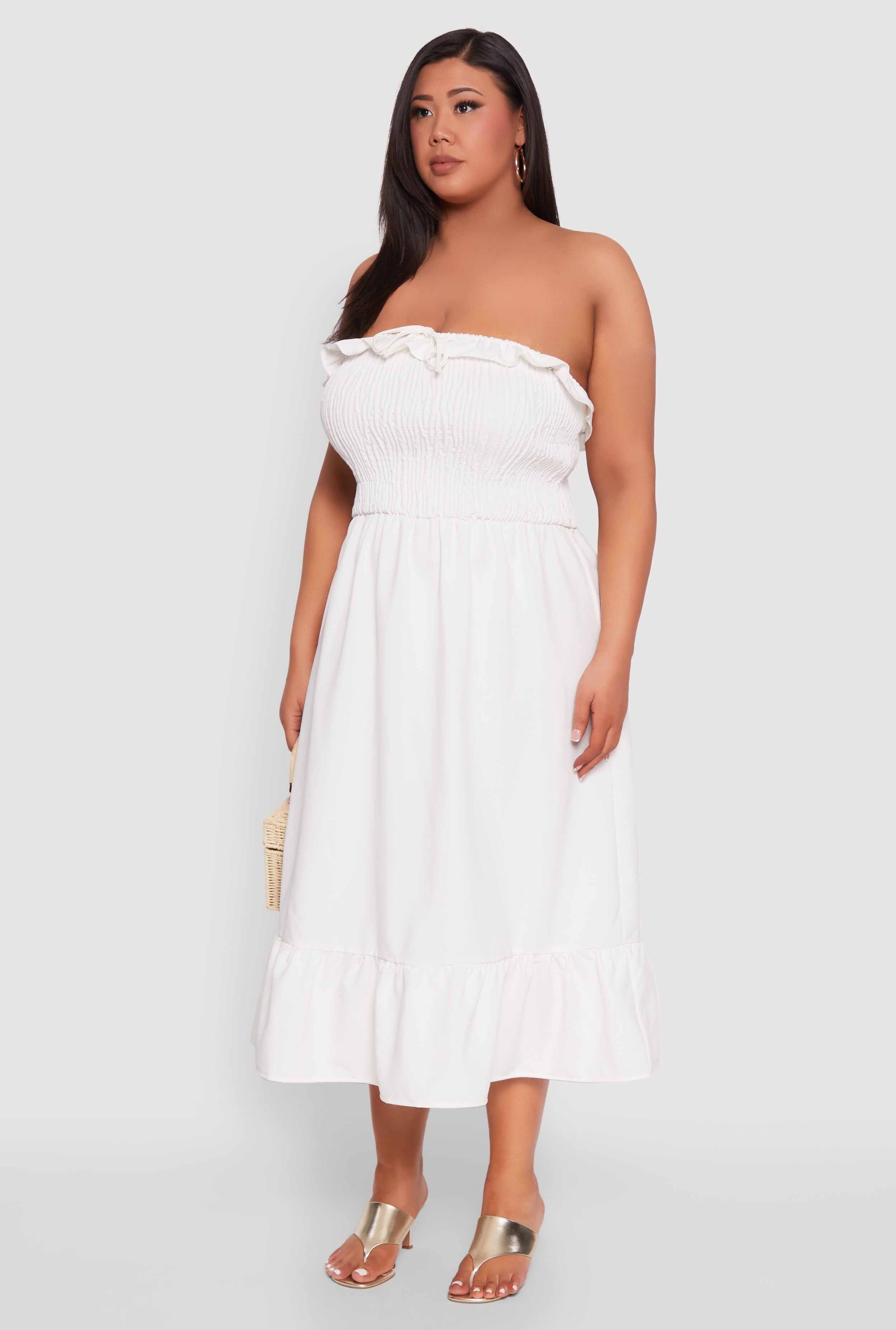 Plus Size Ruffle Trim Tiered Midi Dress