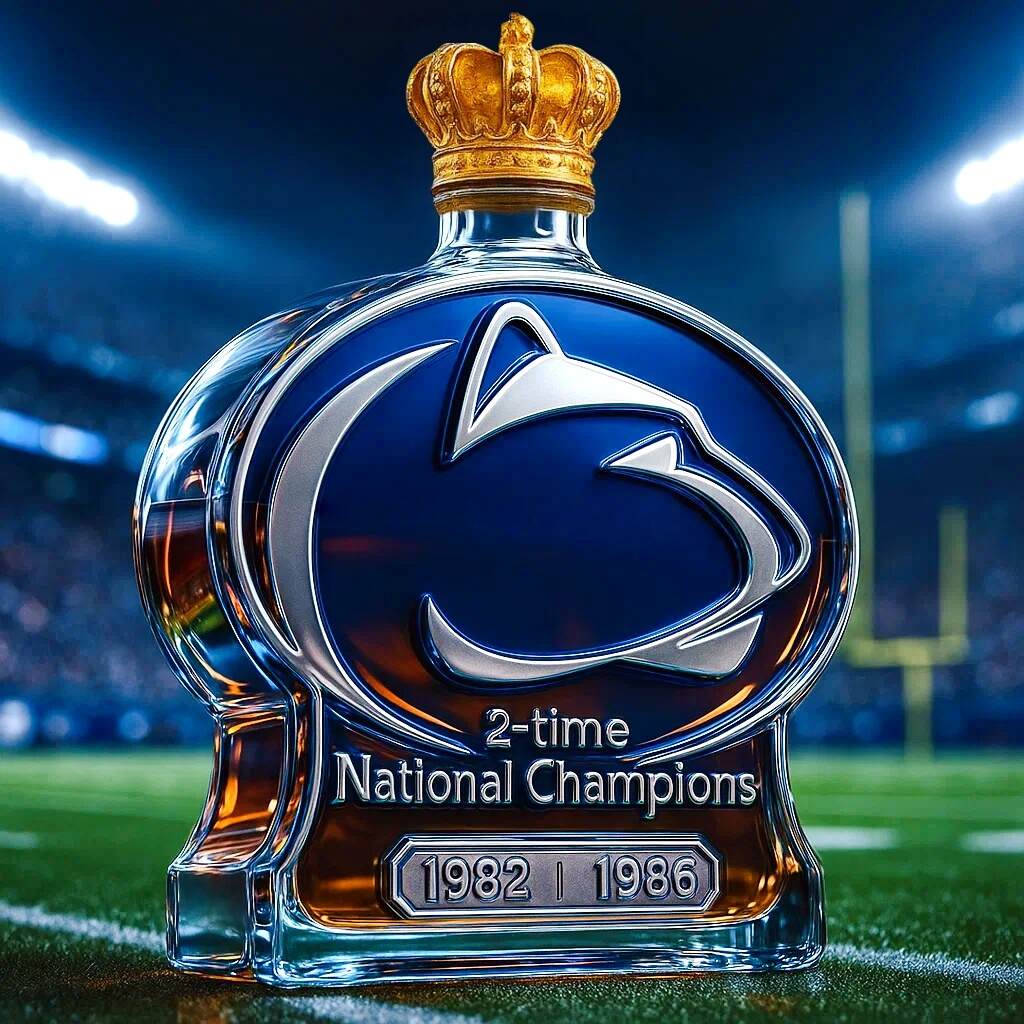 Penn State Nittany Lions 2-Time World Champions Whiskey Bottle