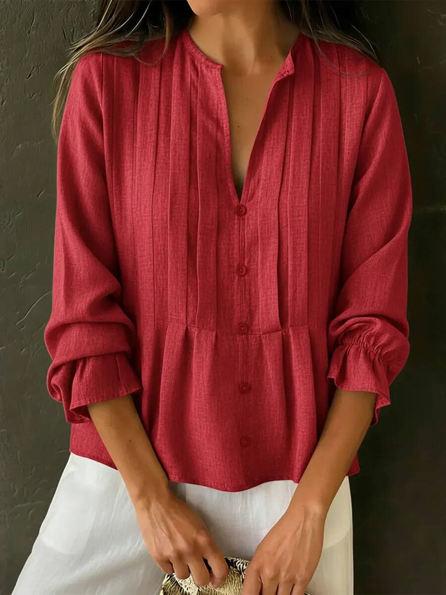 🔥Summer Arrivals🌟Women's Solid Color Cotton And Linen Pleated Top