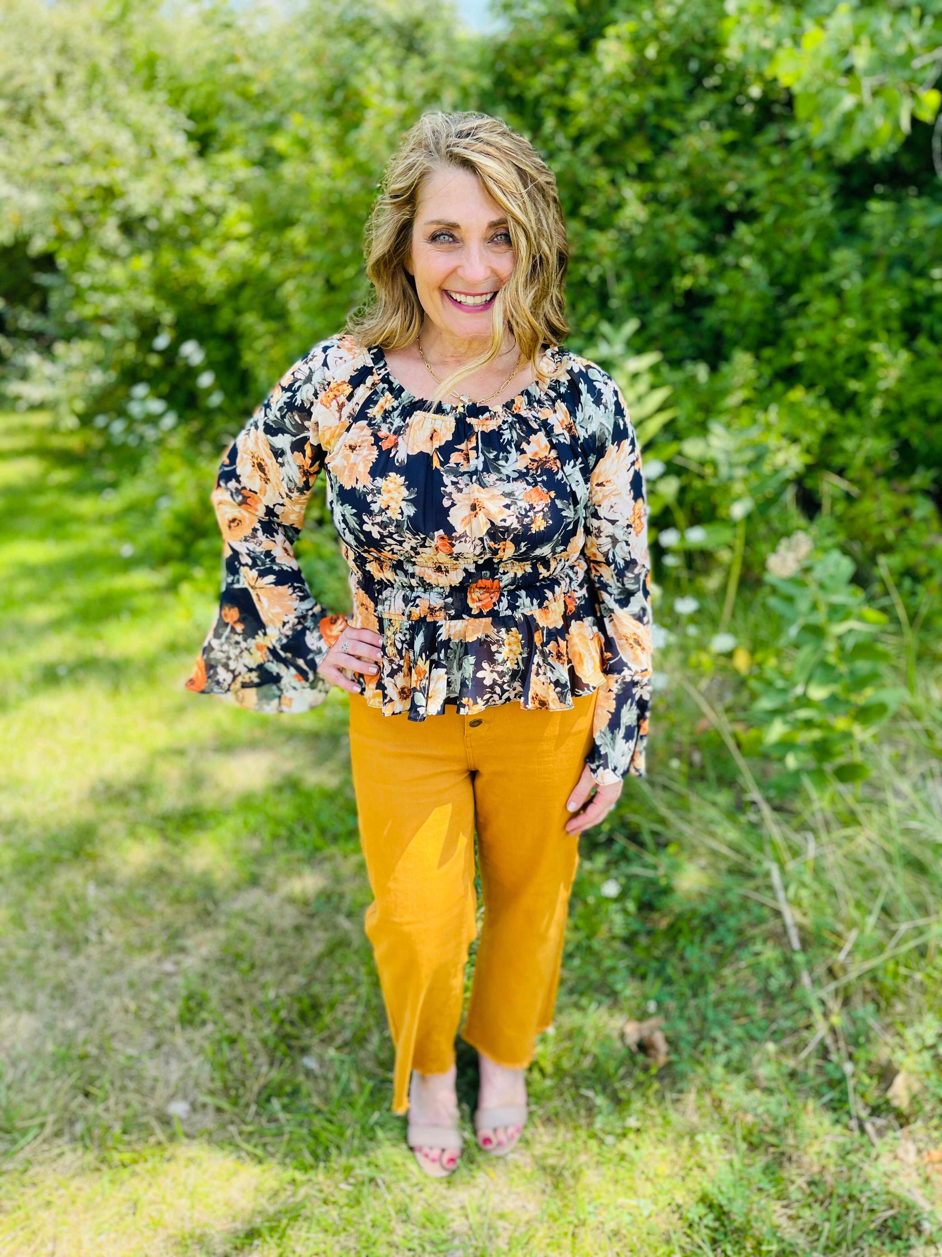 Plus/Reg Far And Wide Leg Mustard Jeans