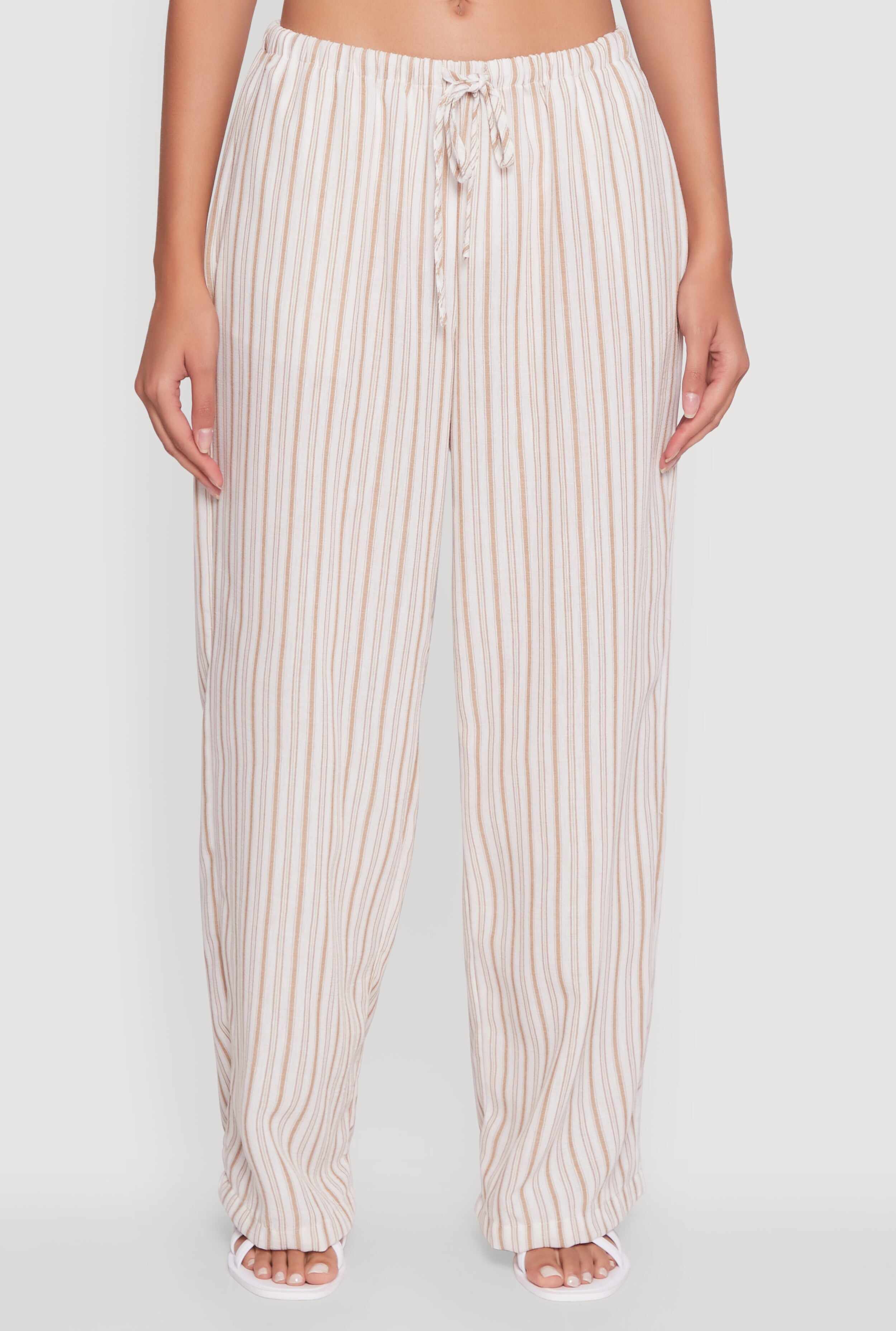 Trendy Striped Drawstring Waist Palazzo Pants