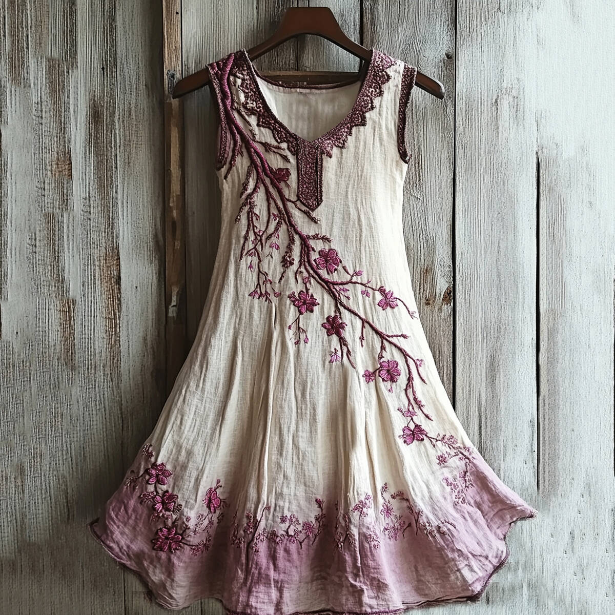 Vintage Celtic Knot With Cherry Blossoms Pattern Linen Tank Dress