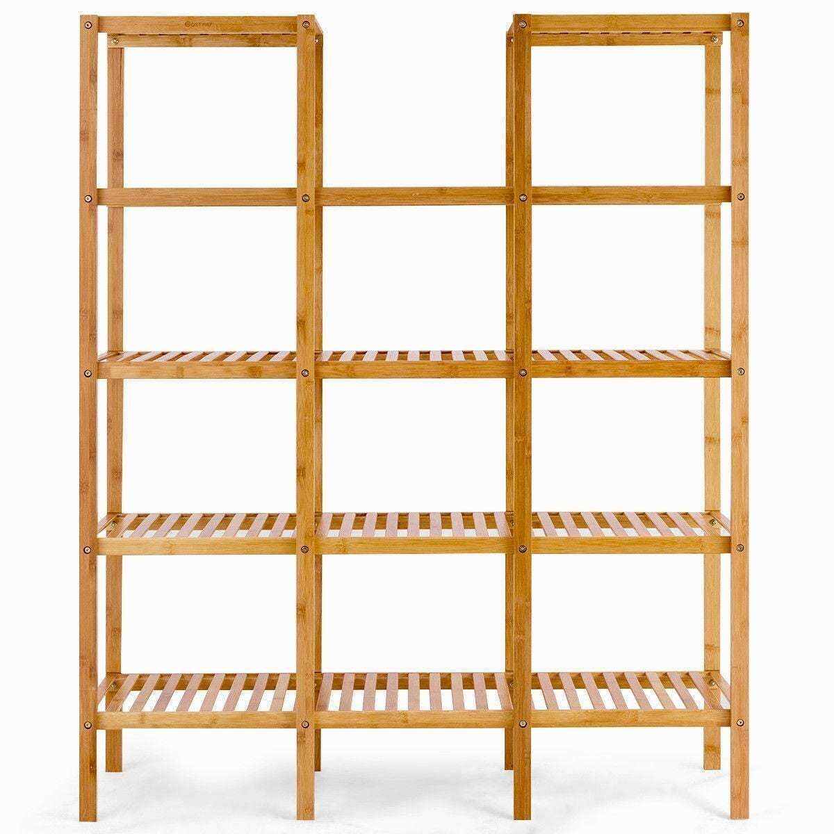 5 Tier Multifunctional Bamboo Shelf Rock Plant Display Stand (12 Pots)
