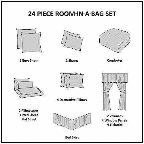 Master Bedroom 24 Piece Room-in-a-Bag Faux Silk Comforter Set Bedding Curtains Pillows