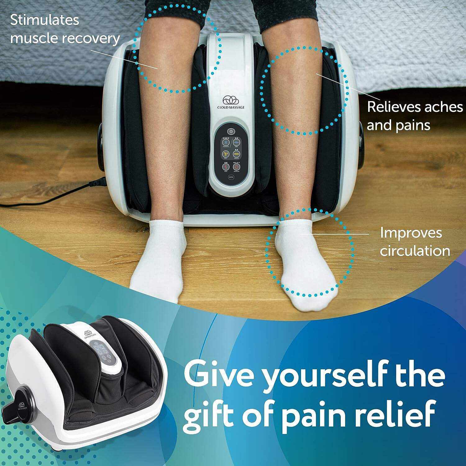 Cloud Massage Shiatsu Foot Massager for Circulation and Pain Relief - Foot Massager Machine for Relaxation, Plantar Fasciitis Relief, Neuropathy, Heat Therapy - FSA/HSA Eligible (White - No Remote)