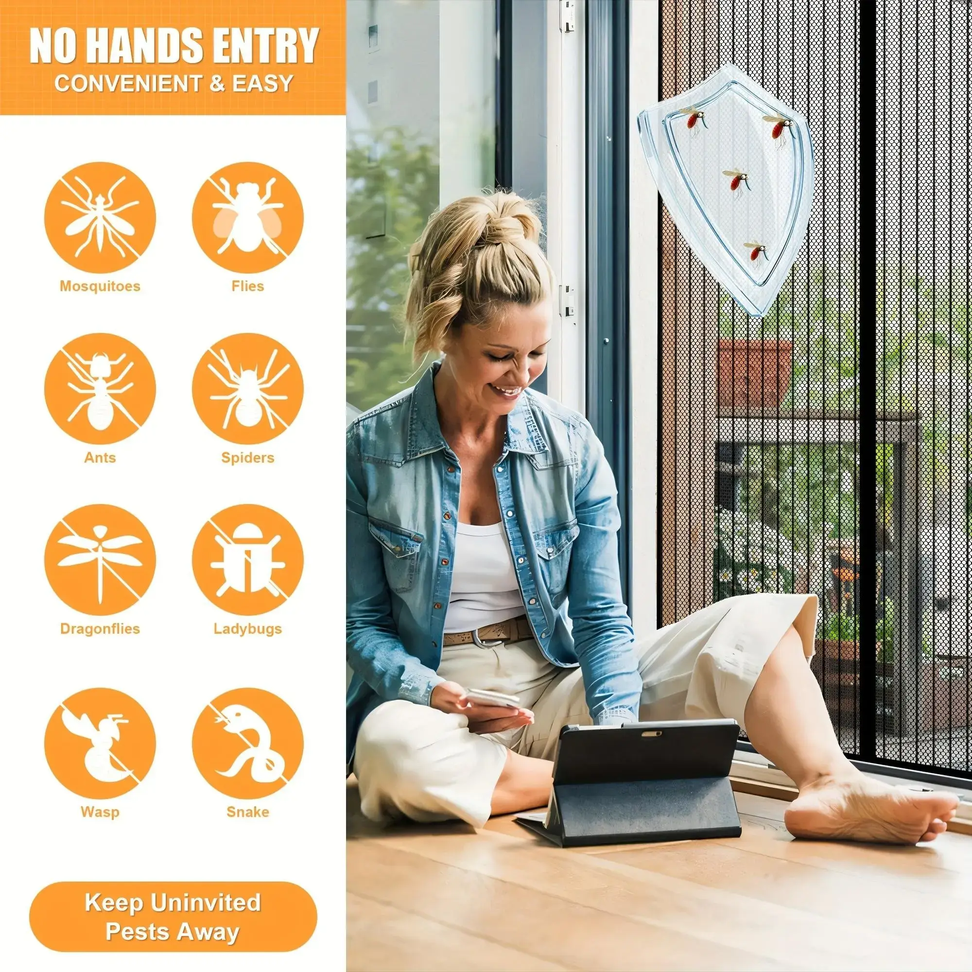 Self-Sealing Heavy-Duty Mesh Partition, Screen Door, Hands-Free Design, Bug-Proof , Pet & Kid Friendly, Available in Two Sizes