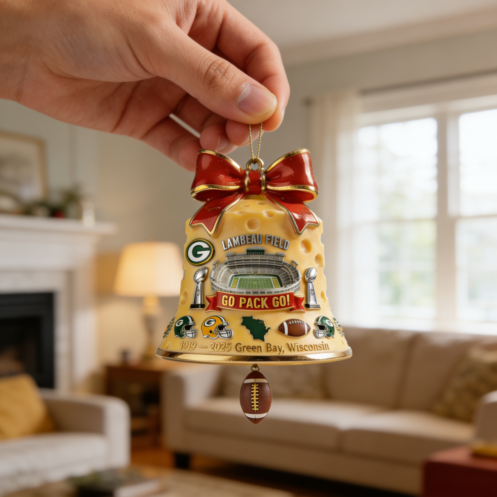 Lambeau Field Heritage Cheese Bell Ornament