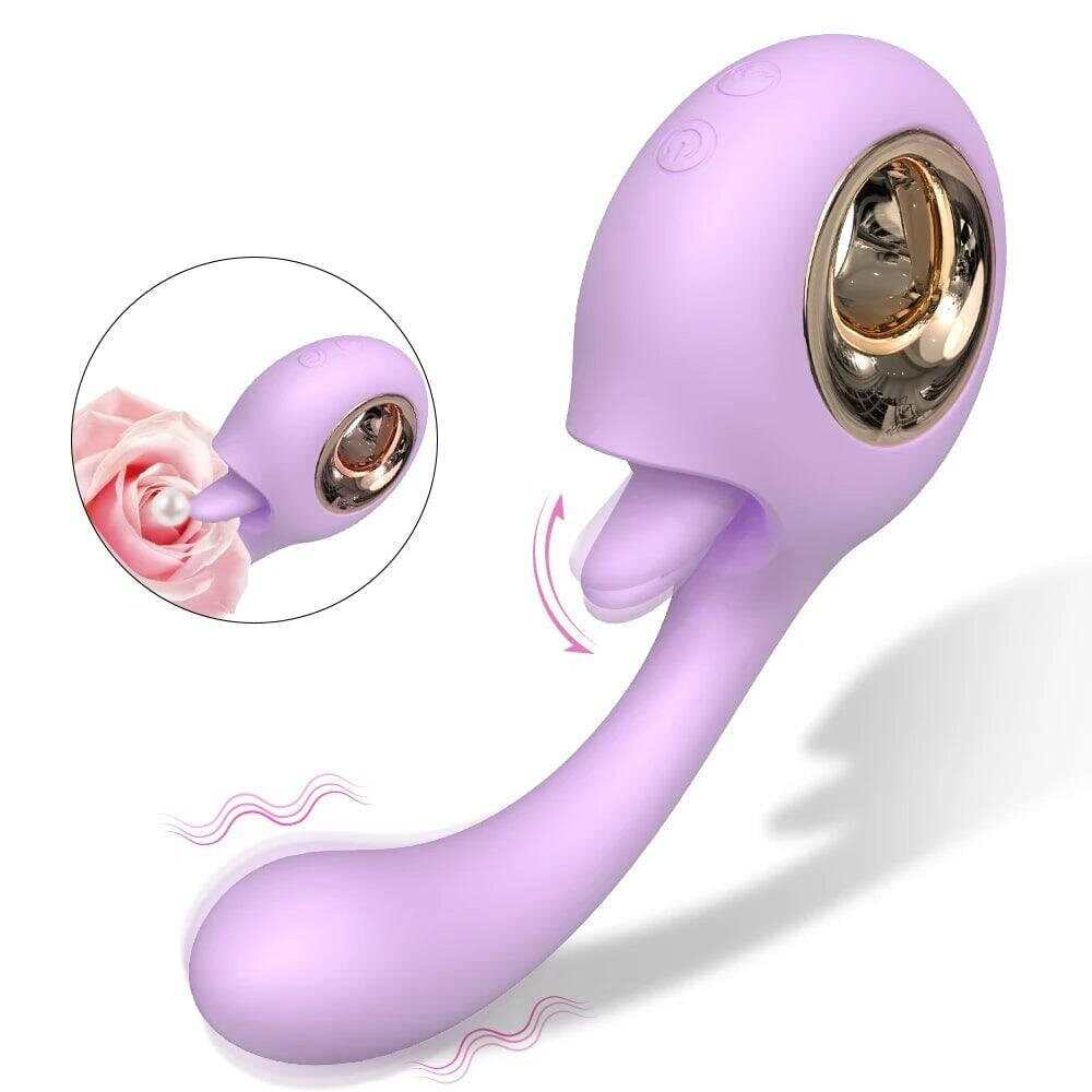G-Spot Vibrator with Tongue Licking: 2-in-1 Clit & Oral Silicone Toy