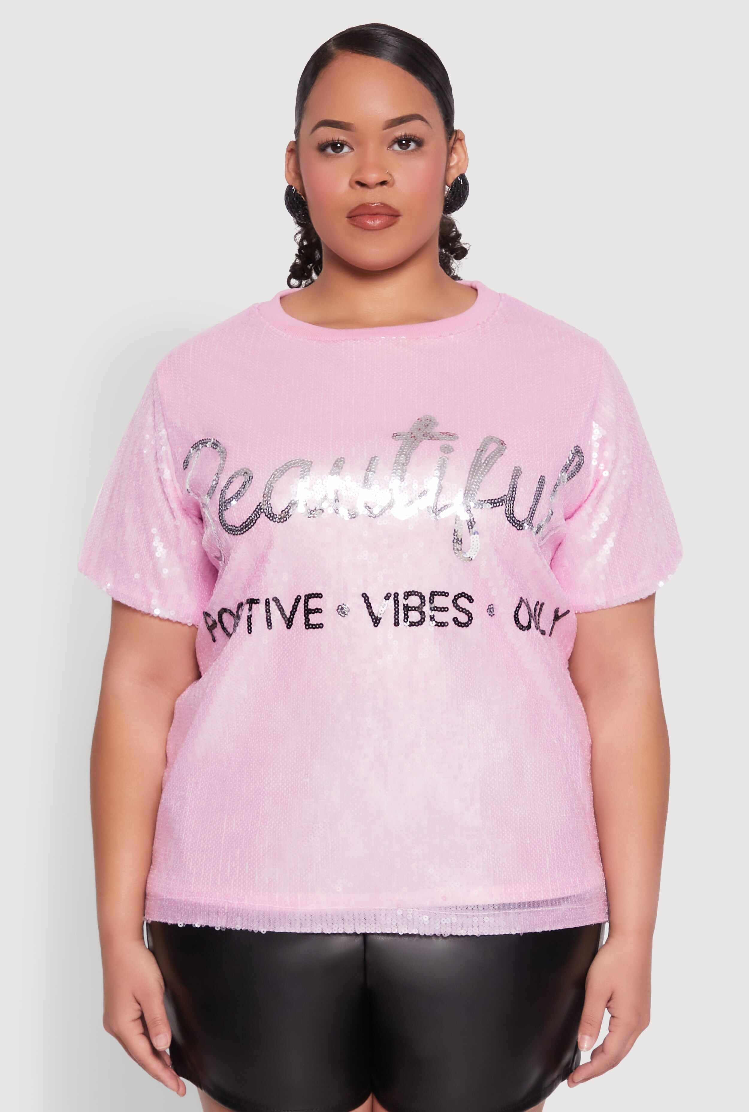 Plus Size Sequin Beautiful Graphic Top