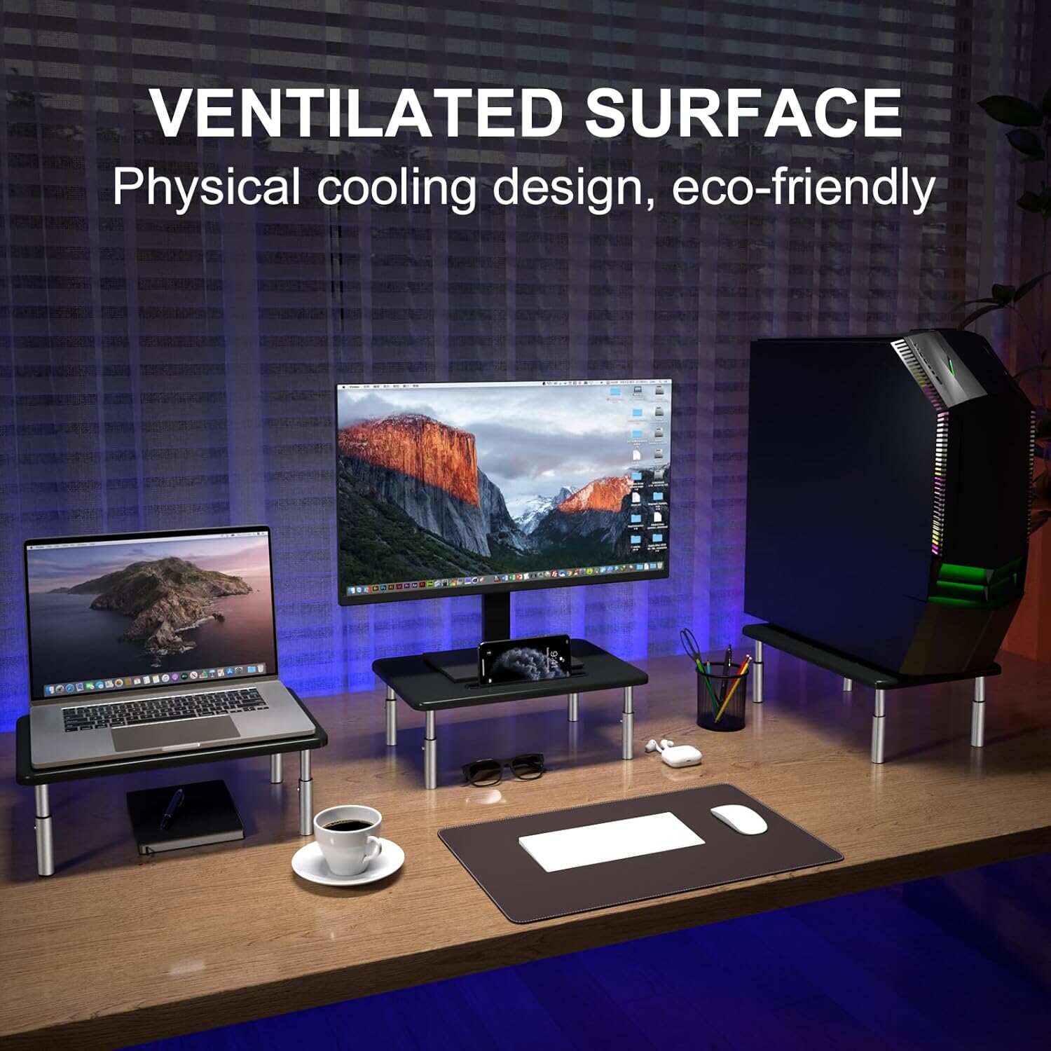 Computer Monitor Stand Riser,Monitor Riser for Laptop, Printer, Notebook and All Flat Screen TV Display with Vented Platform,3 Height Adjustable Laptop Riser,1 Pack,Black(MST003)