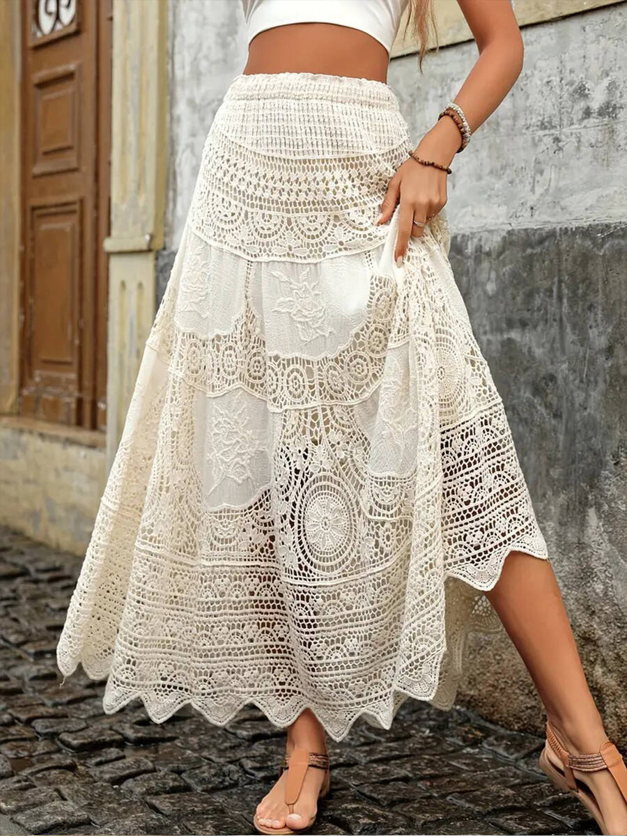 🔥Summer Arrivals🌟Women's Vintage Hollow Knitted Flared Cotton Skirt