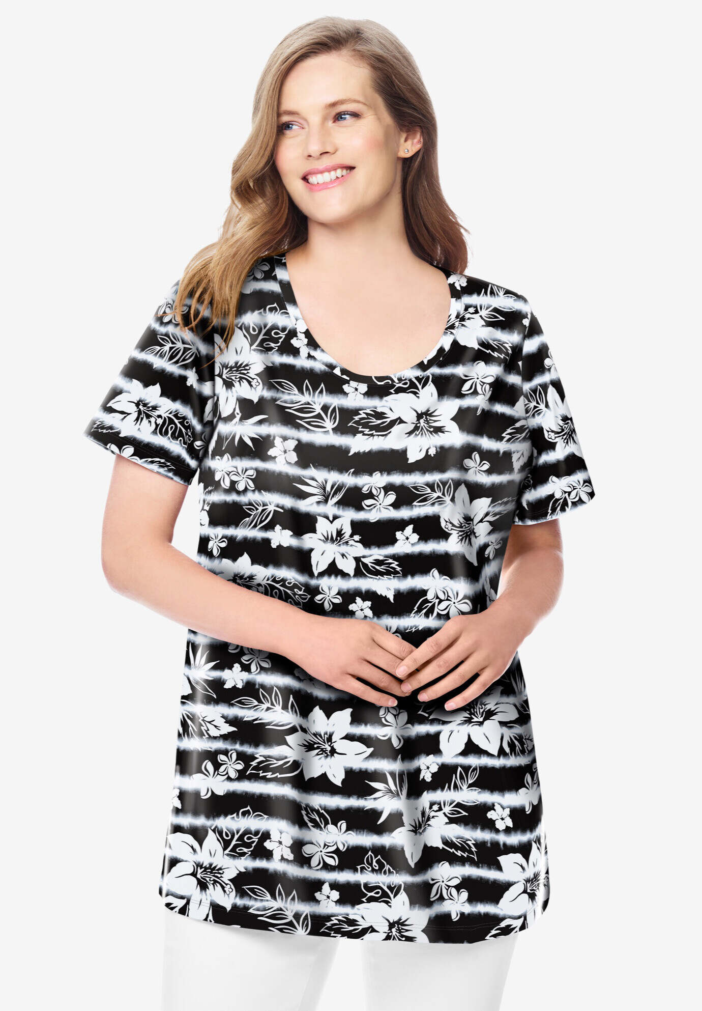 Perfect Printed Short-Sleeve Scoopneck Tee